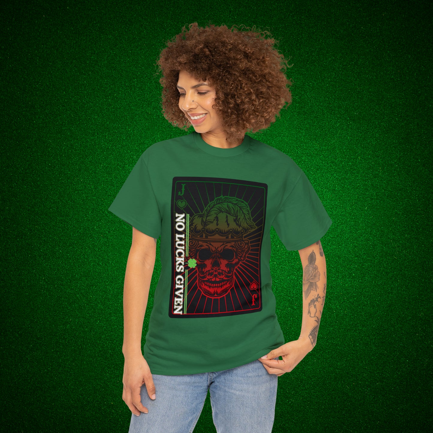 No Lucks Given Angry Jack of Hearts Green Red Poker T-Shirt Must have Good Luck All-in