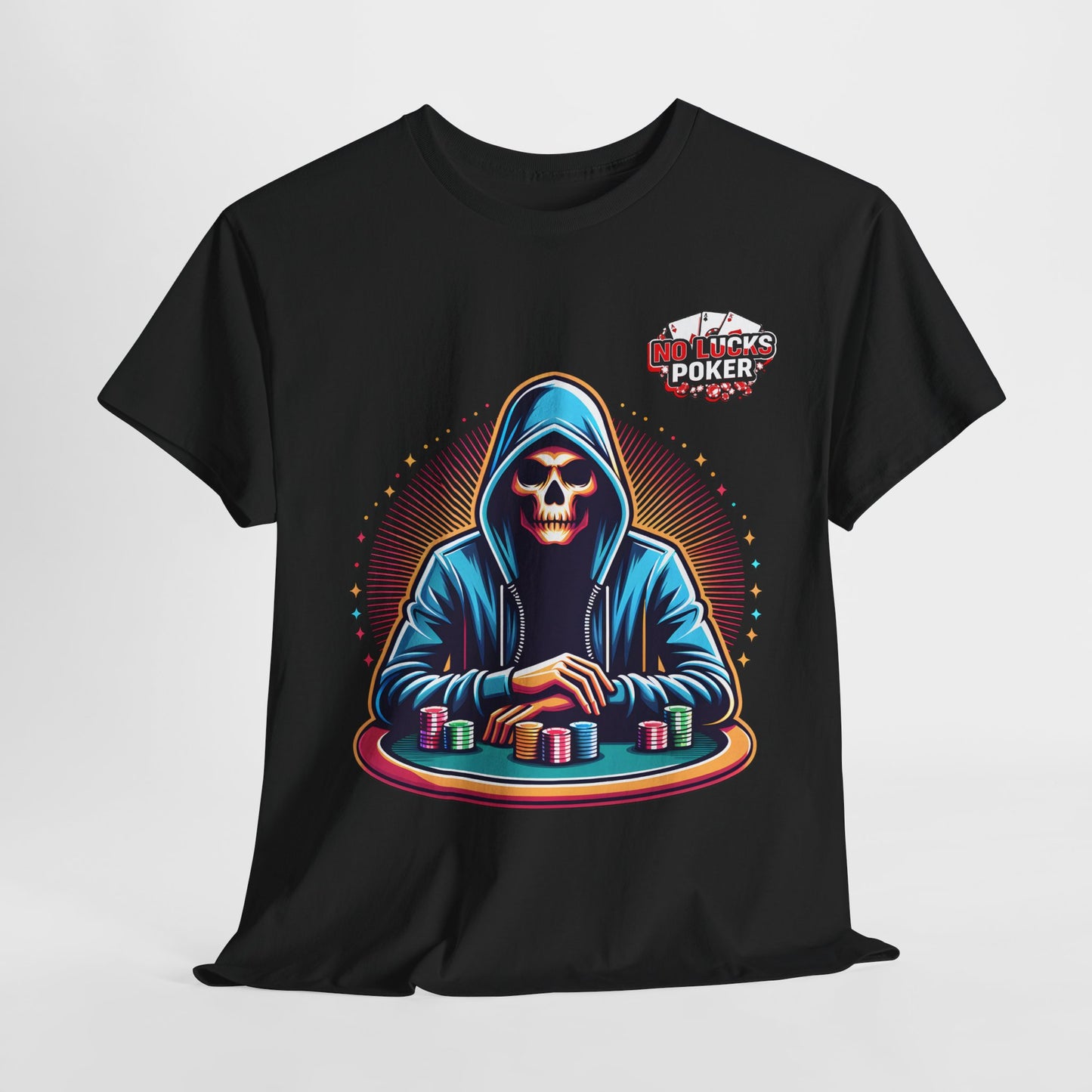 Poker Player with Skull at Poker Table 0 Lucks Given Unisex heavy cotton tee Poker Apparel