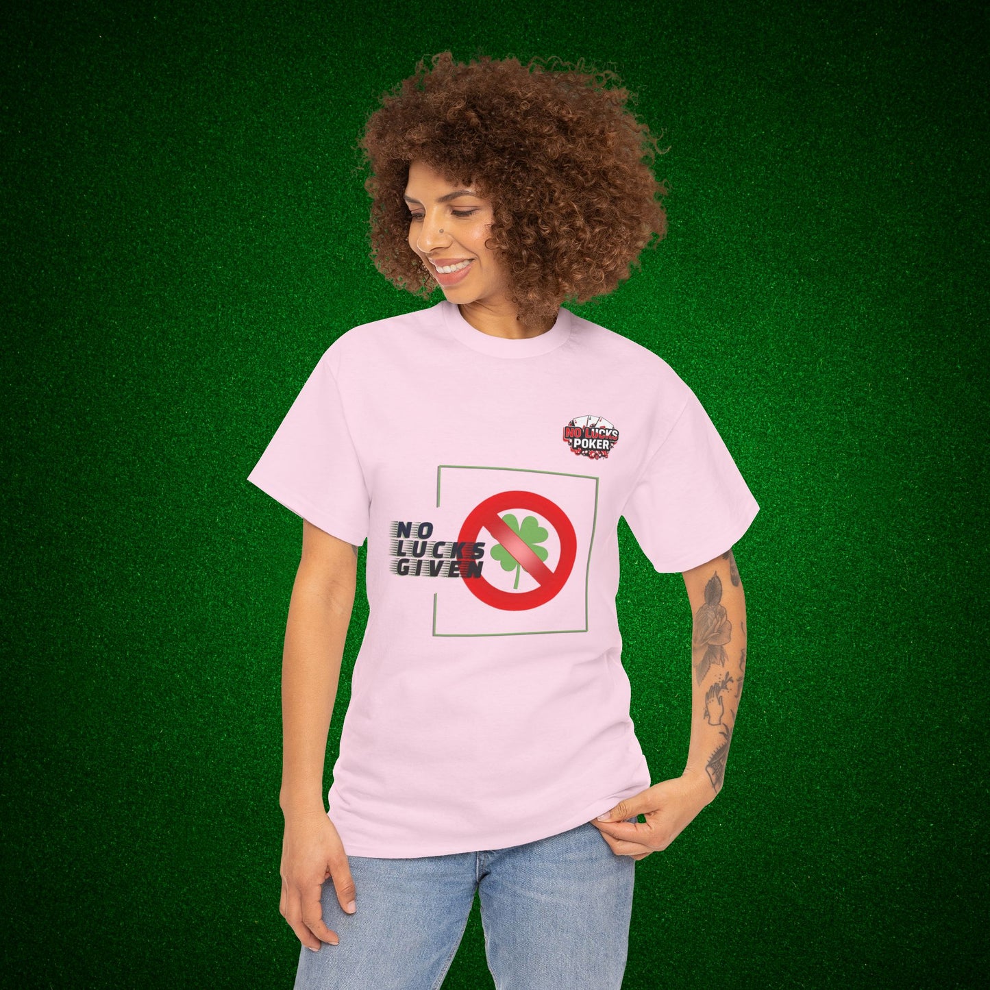 No Lucks Given Large Clover Poker T-Shirt Good Luck All-in
