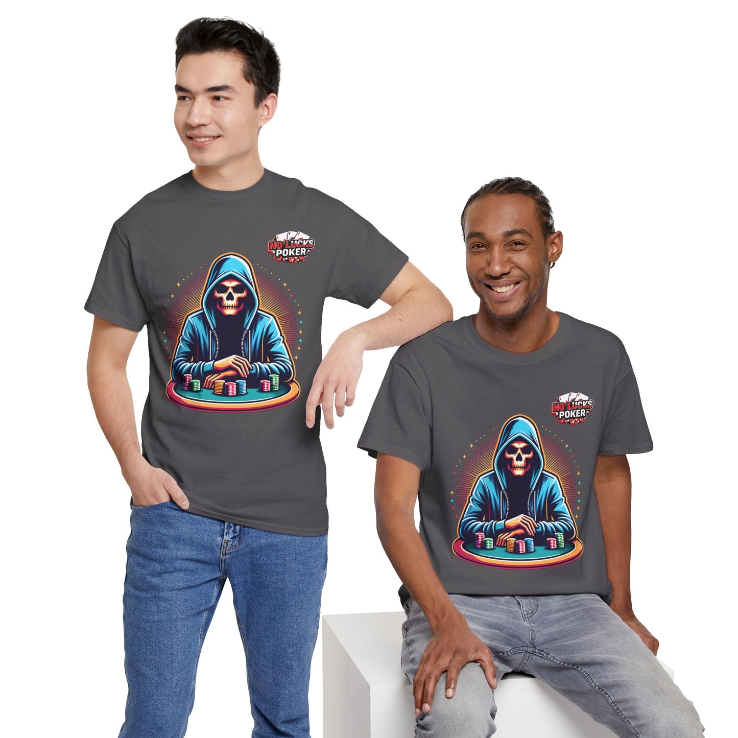Poker Player with Skull at Poker Table 0 Lucks Given Unisex heavy cotton tee Poker Apparel