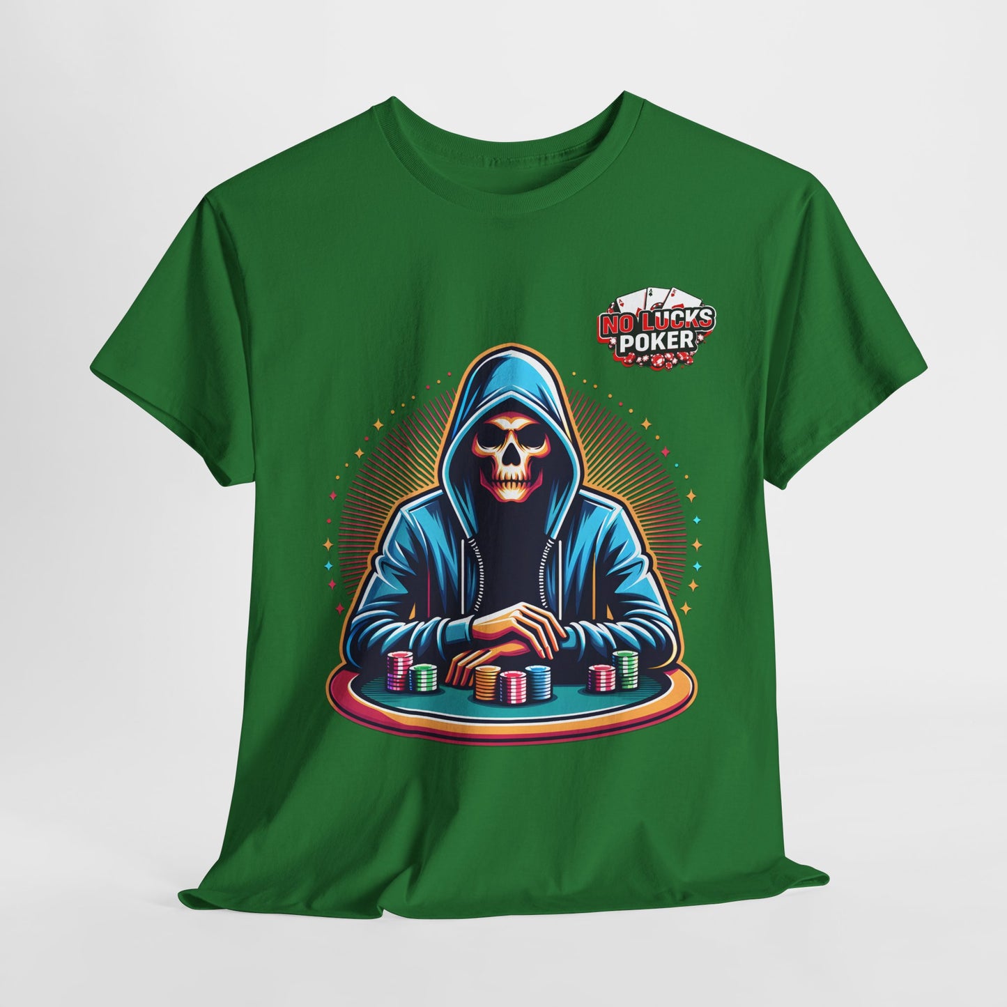 Poker Player with Skull at Poker Table 0 Lucks Given Unisex heavy cotton tee Poker Apparel