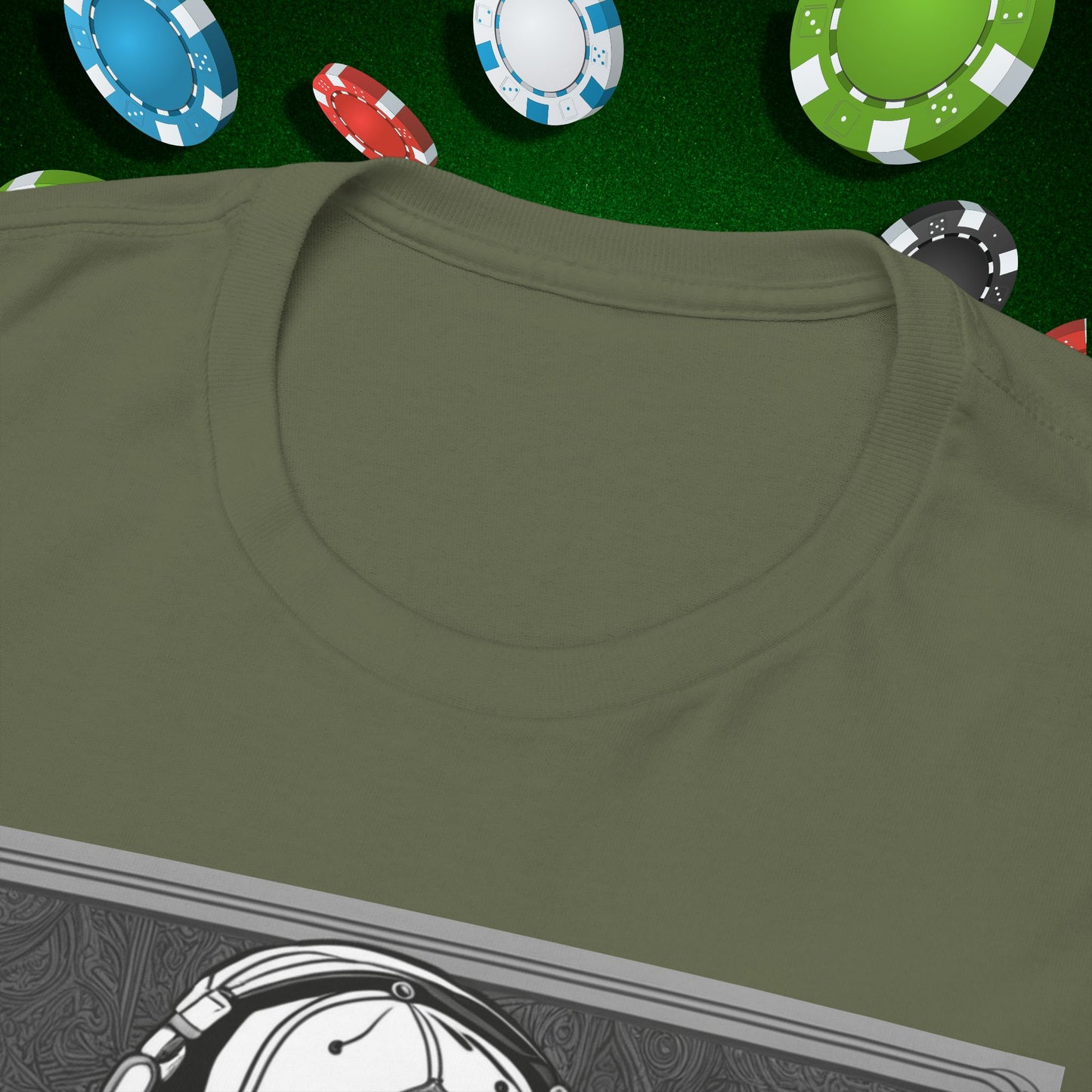 Poker Skull in hoodie and headphones unisex heavy cotton T-shirt No Lucks Given