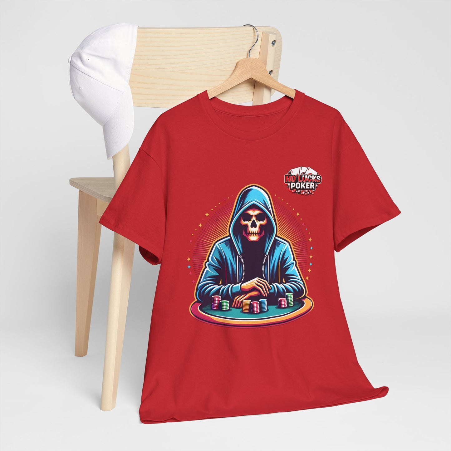 Poker Player with Skull at Poker Table 0 Lucks Given Unisex heavy cotton tee Poker Apparel