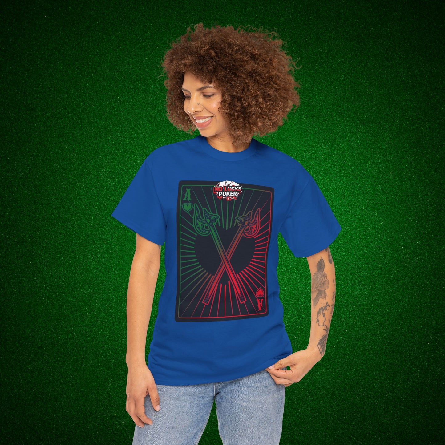 No Lucks Given Ace of Hearts card with two big axes Green Red Poker T-Shirt Must have Good Luck All-in