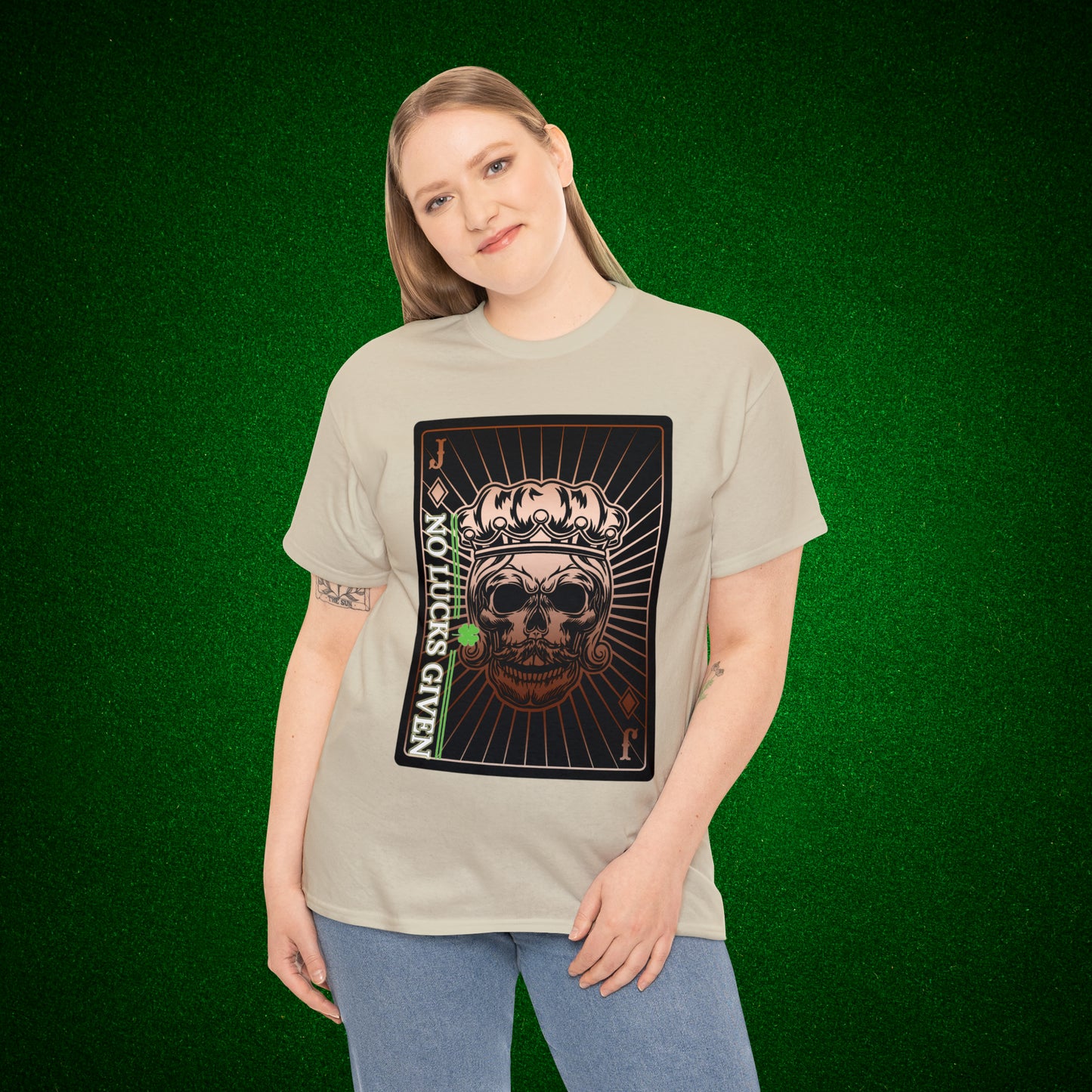 No Lucks Given Jack Skull in Crown of Diamonds Copper Poker T-Shirt Must have Good Luck All-in