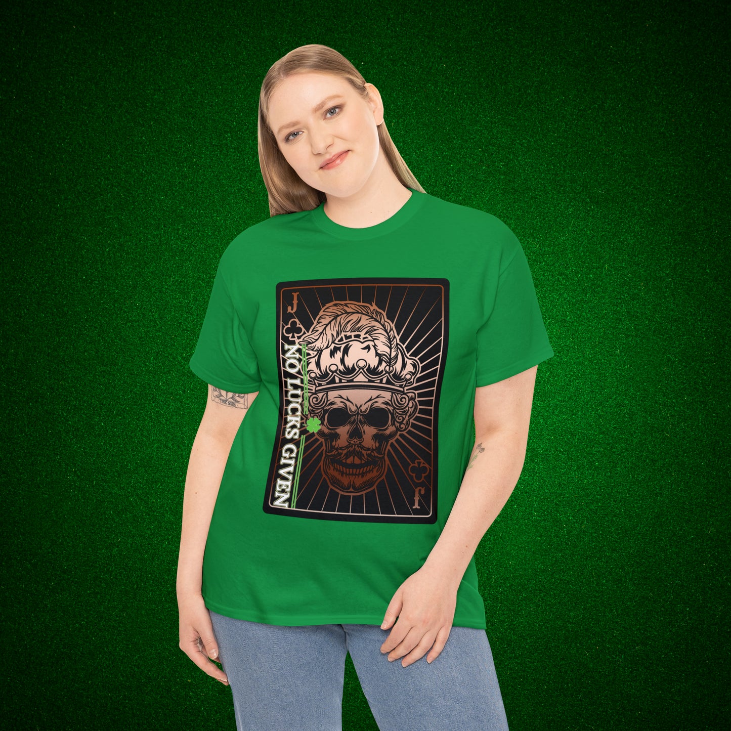 No Lucks Given Jack Skull in Crown of Clubs Copper Poker T-Shirt Must have Good Luck All-in