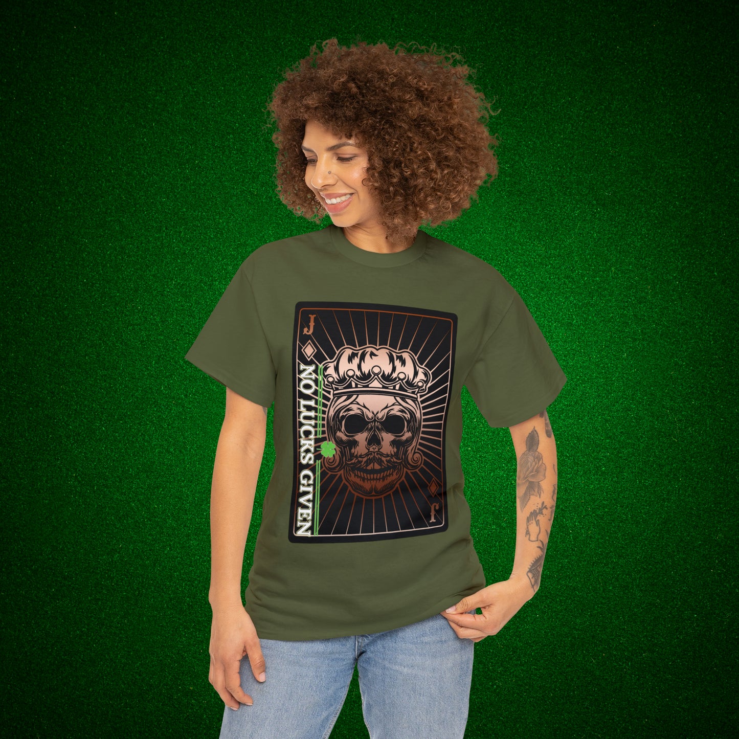 No Lucks Given Jack Skull in Crown of Diamonds Copper Poker T-Shirt Must have Good Luck All-in