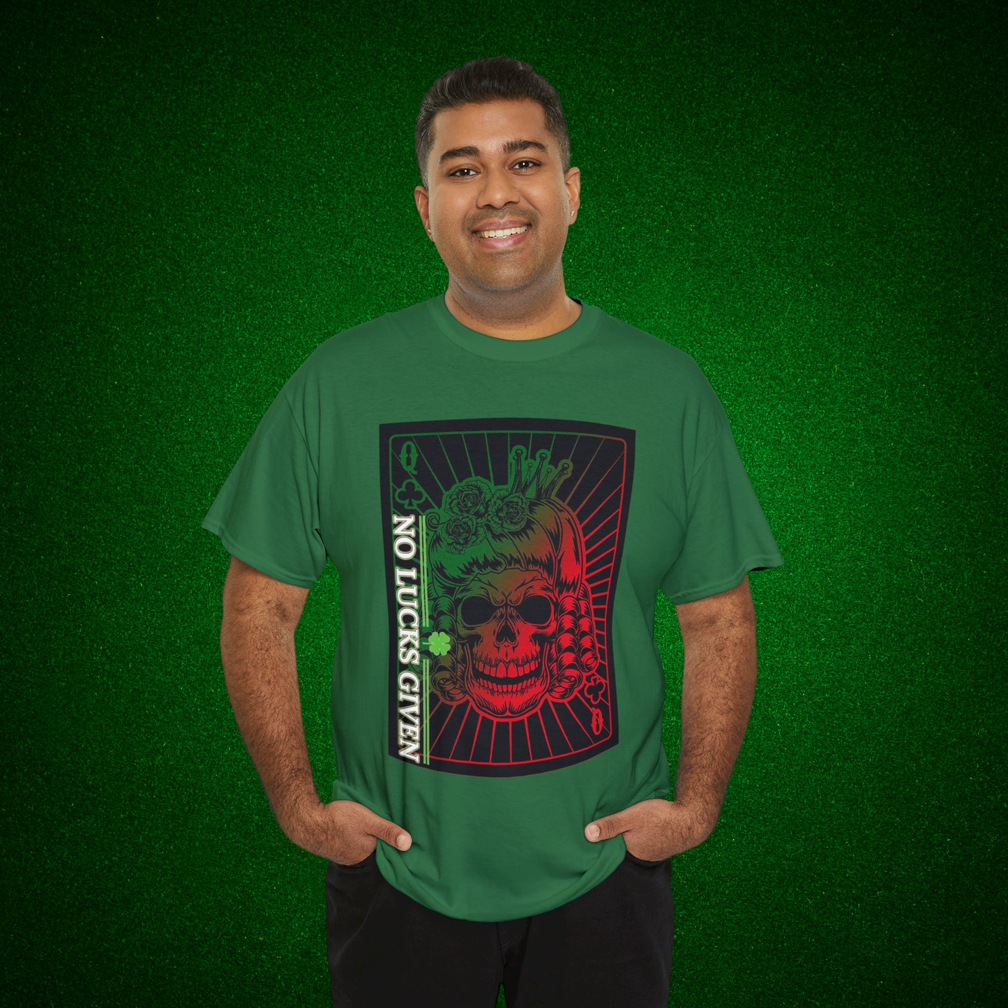 No Lucks Given Angry Queen of Clubs Green Red Poker T-Shirt Must have Good Luck All-in