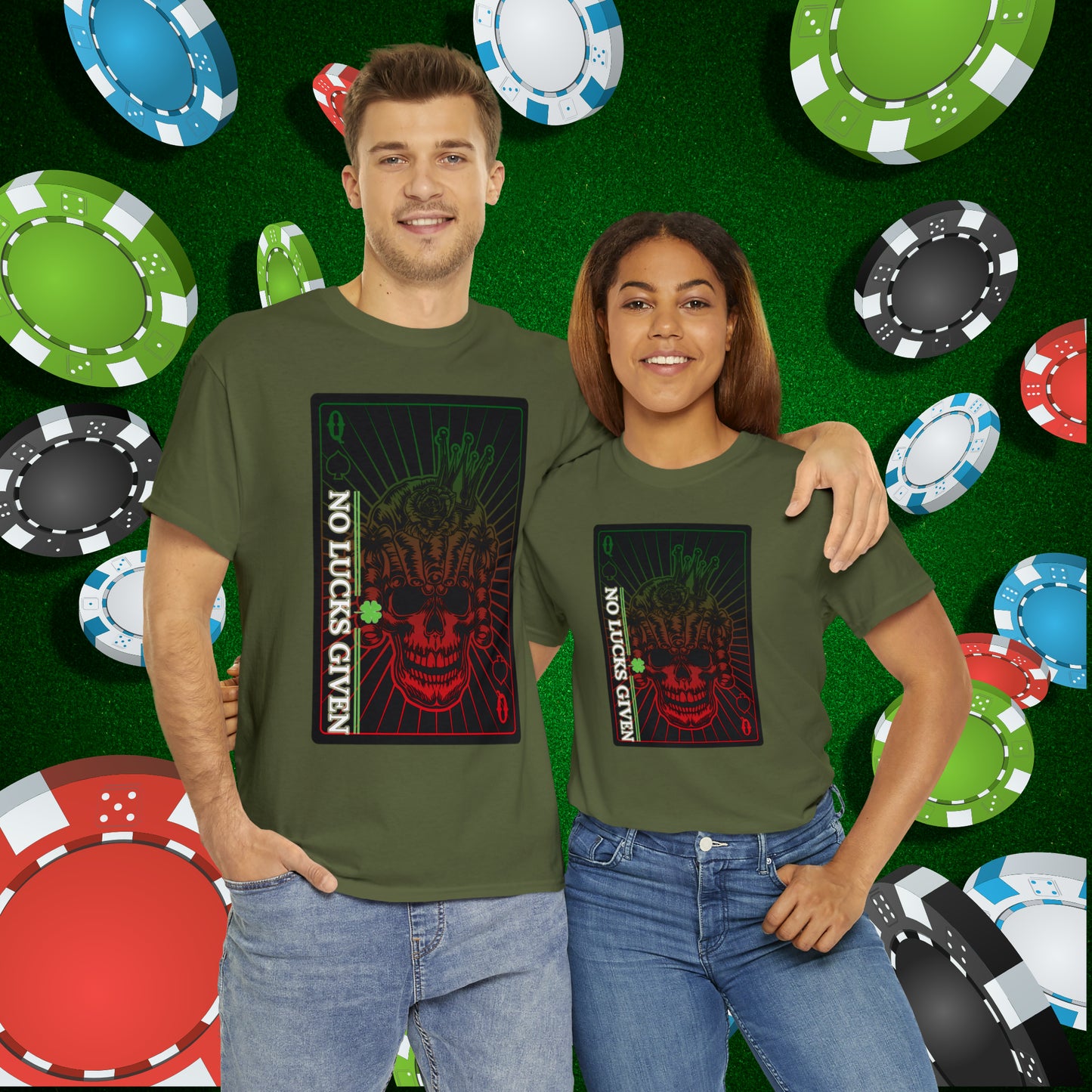 No Lucks Given Angry Queen of Spades Green Red Poker T-Shirt Must have Good Luck All-in