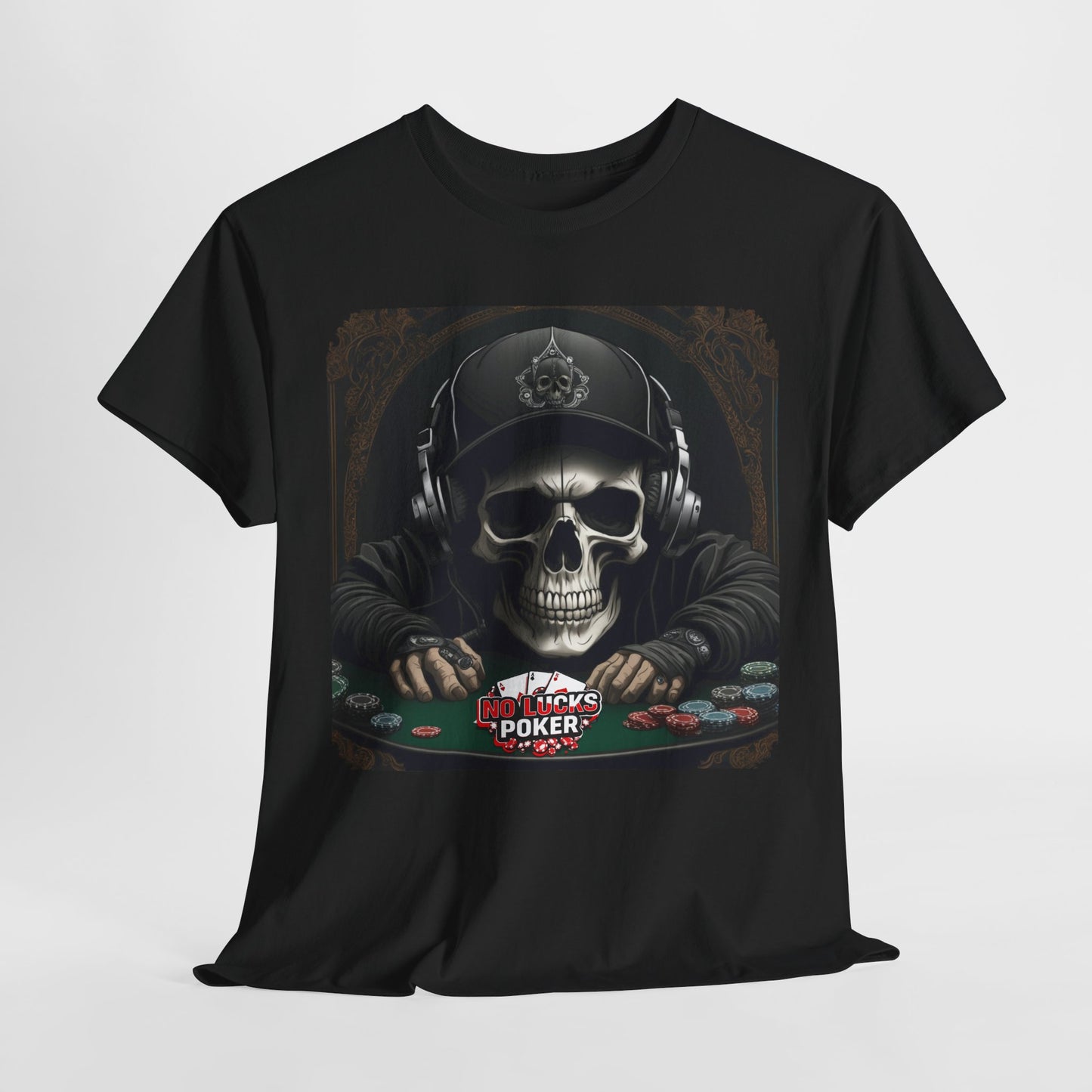 No Lucks Given – Hoodie Skull & Headphones Poker Tee