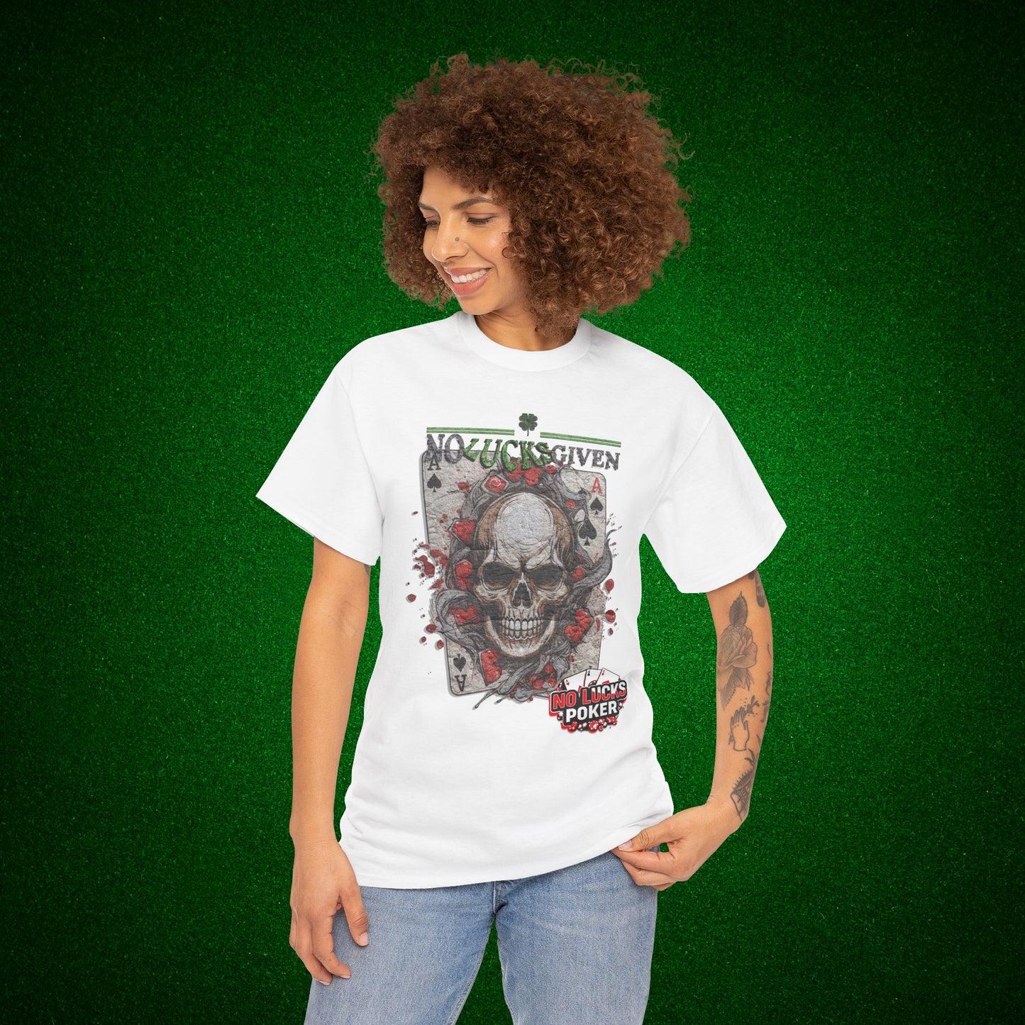 No Lucks Given Skull Breaking thru Ace of Spades T-Shirt Must have Good Luck All-in