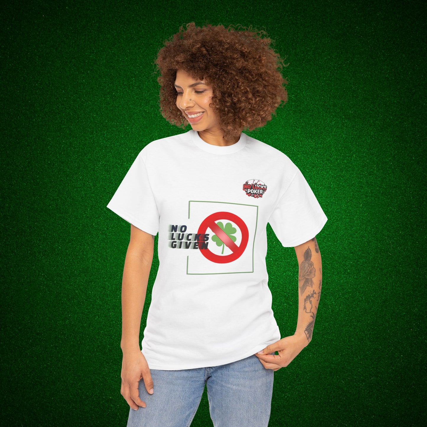 No Lucks Given Large Clover Poker T-Shirt Good Luck All-in