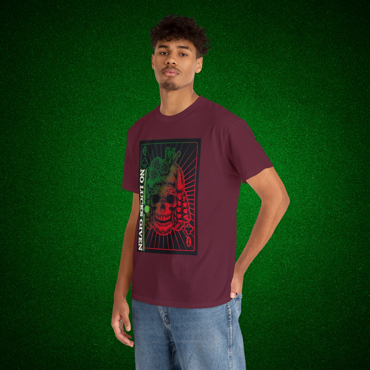 No Lucks Given Angry Queen of Clubs Green Red Poker T-Shirt Must have Good Luck All-in