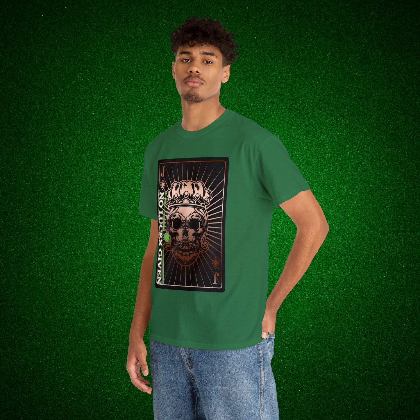 No Lucks Given Jack Skull in Crown of Diamonds Copper Poker T-Shirt Must have Good Luck All-in