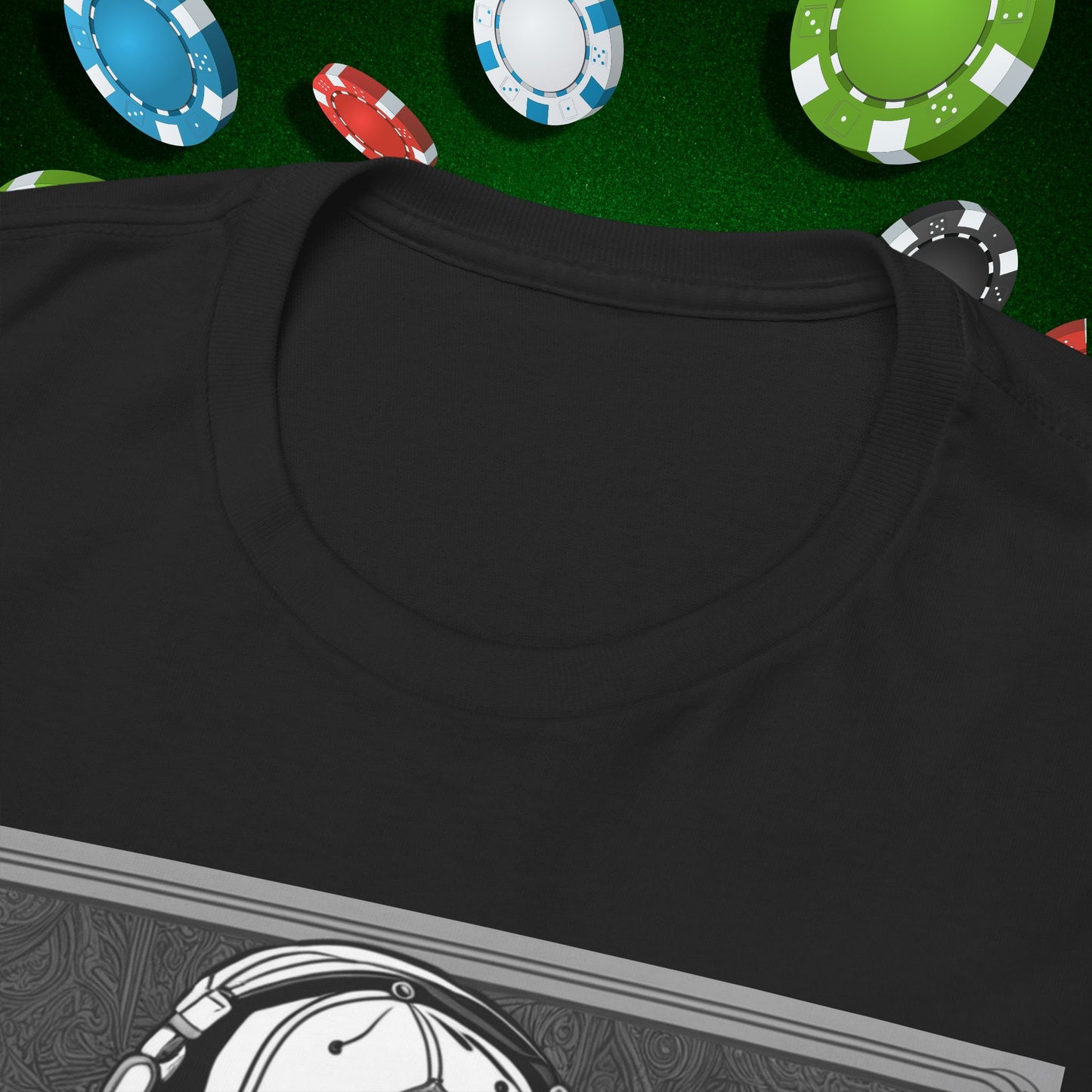 Poker Skull in hoodie and headphones unisex heavy cotton T-shirt No Lucks Given