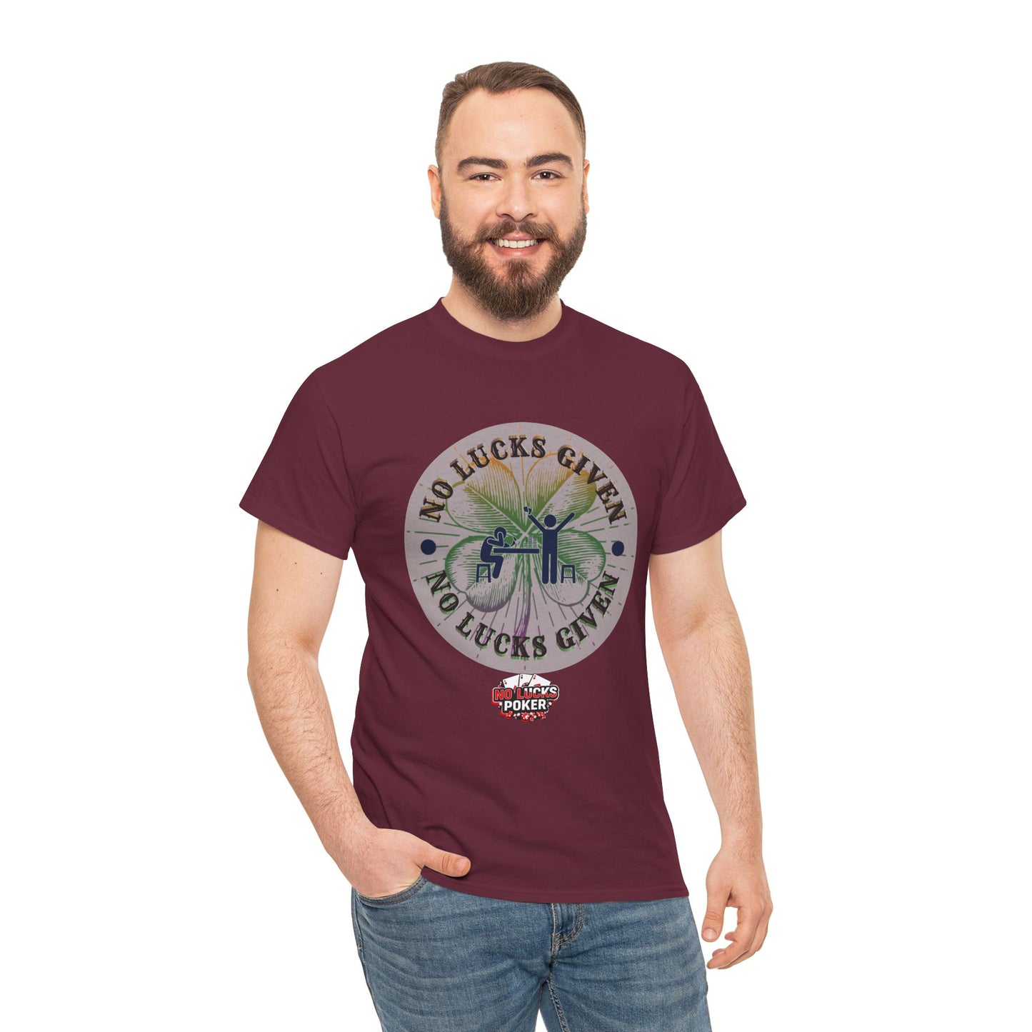 No Lucks Given – Large Clover Poker T-Shirt | Skill Over Luck