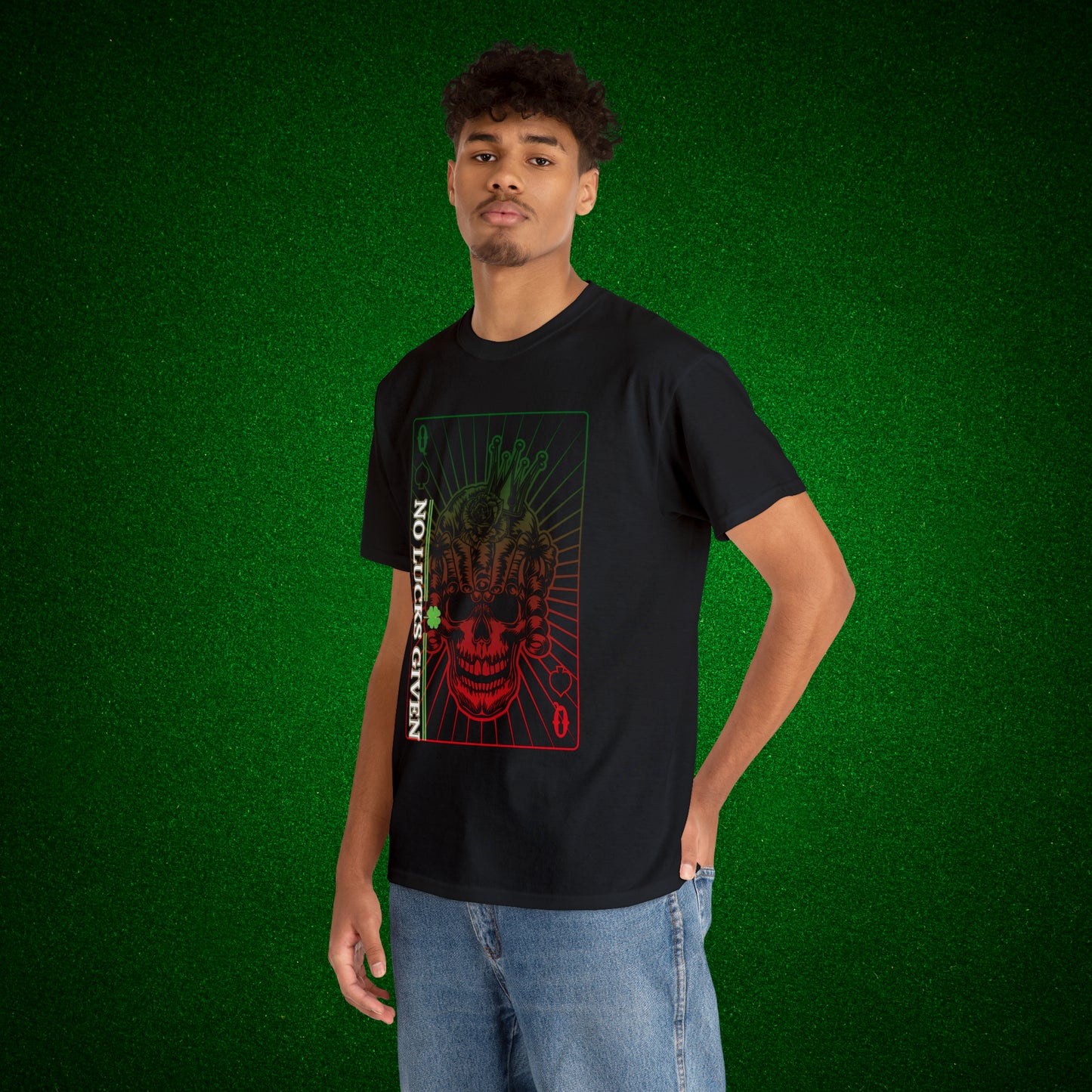 No Lucks Given Angry Queen of Spades Green Red Poker T-Shirt Must have Good Luck All-in