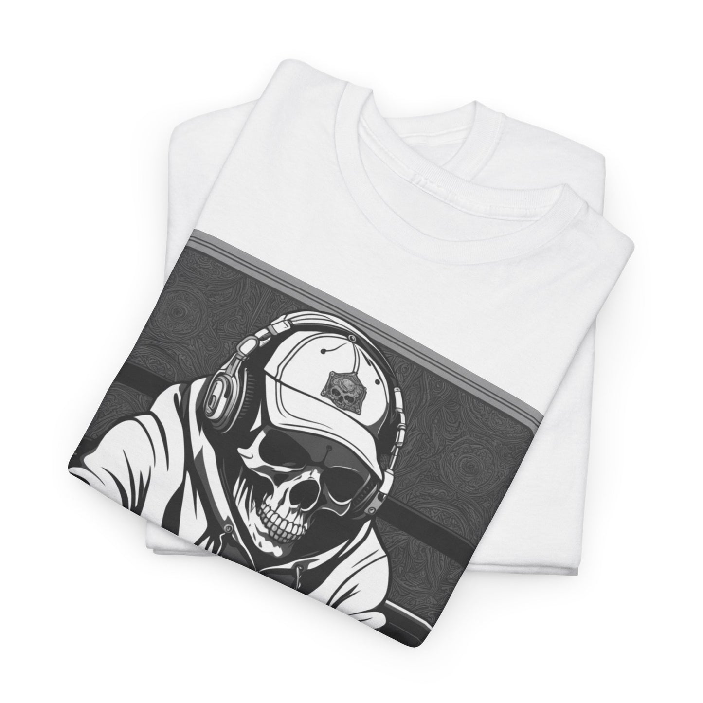 Poker Skull in hoodie and headphones unisex heavy cotton T-shirt No Lucks Given