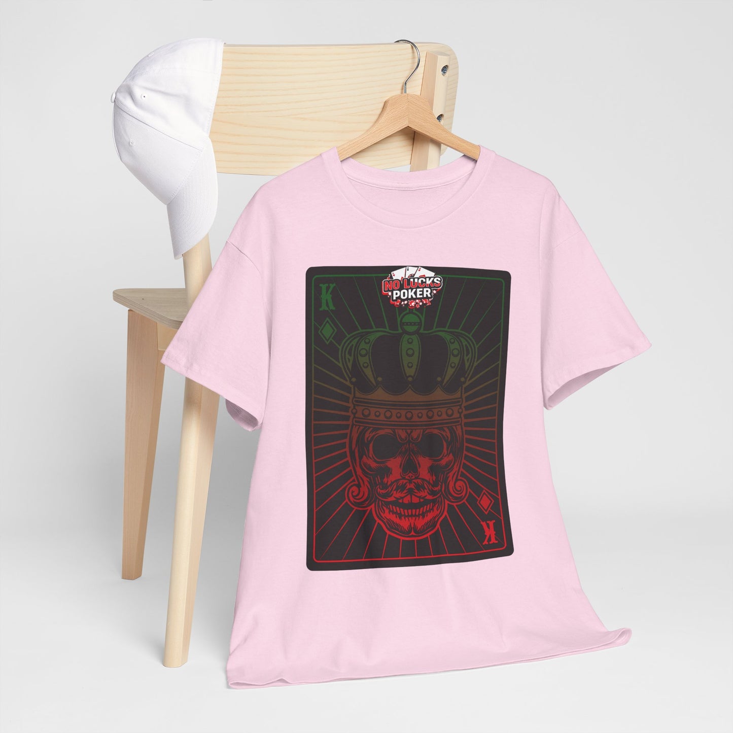 No Lucks Given Royal Skull King of Diamonds Red and Green Poker T-Shirt Must have Good Luck All-in
