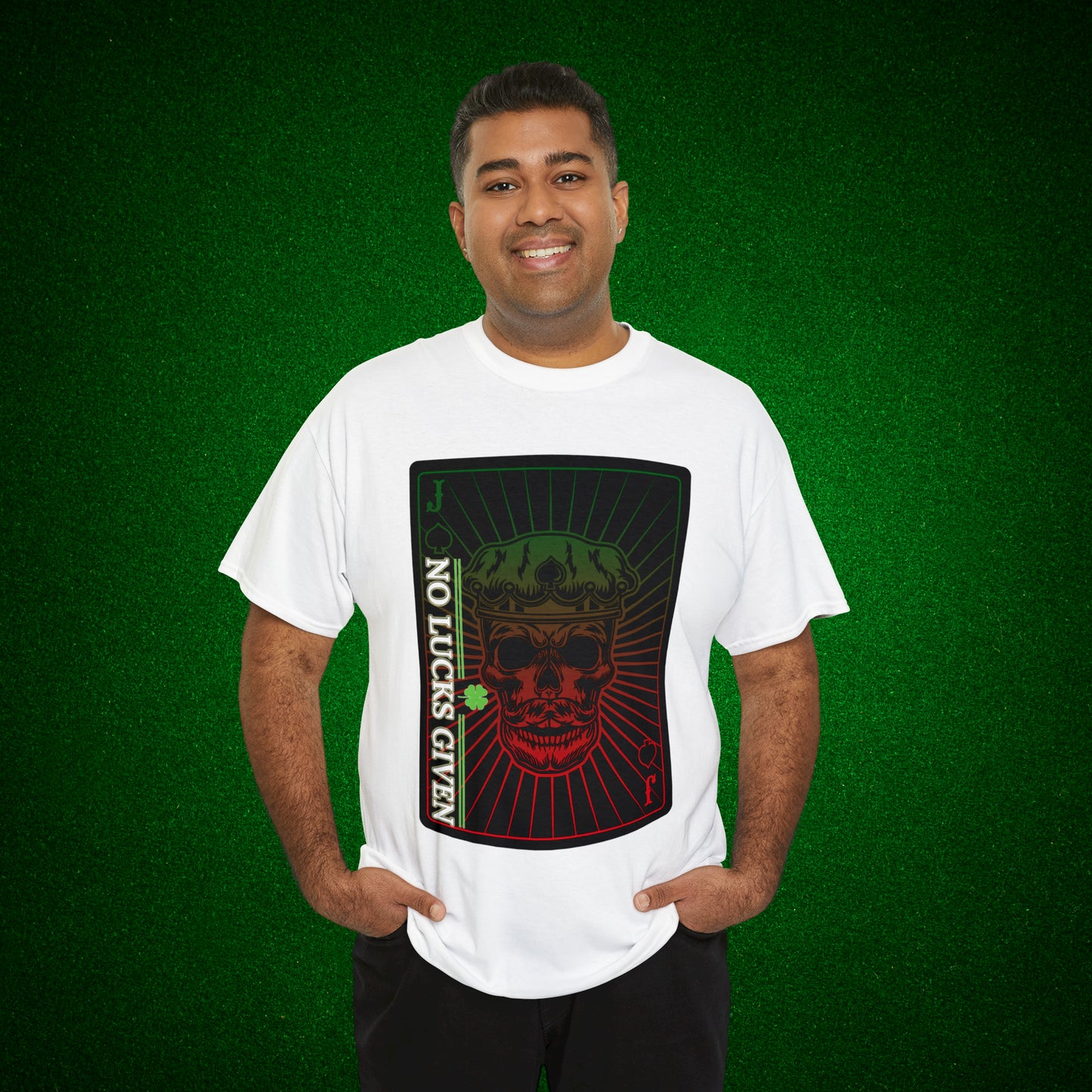 No Lucks Given Jack Skull in Crown of Spades Green Red Poker T-Shirt Must have Good Luck All-in