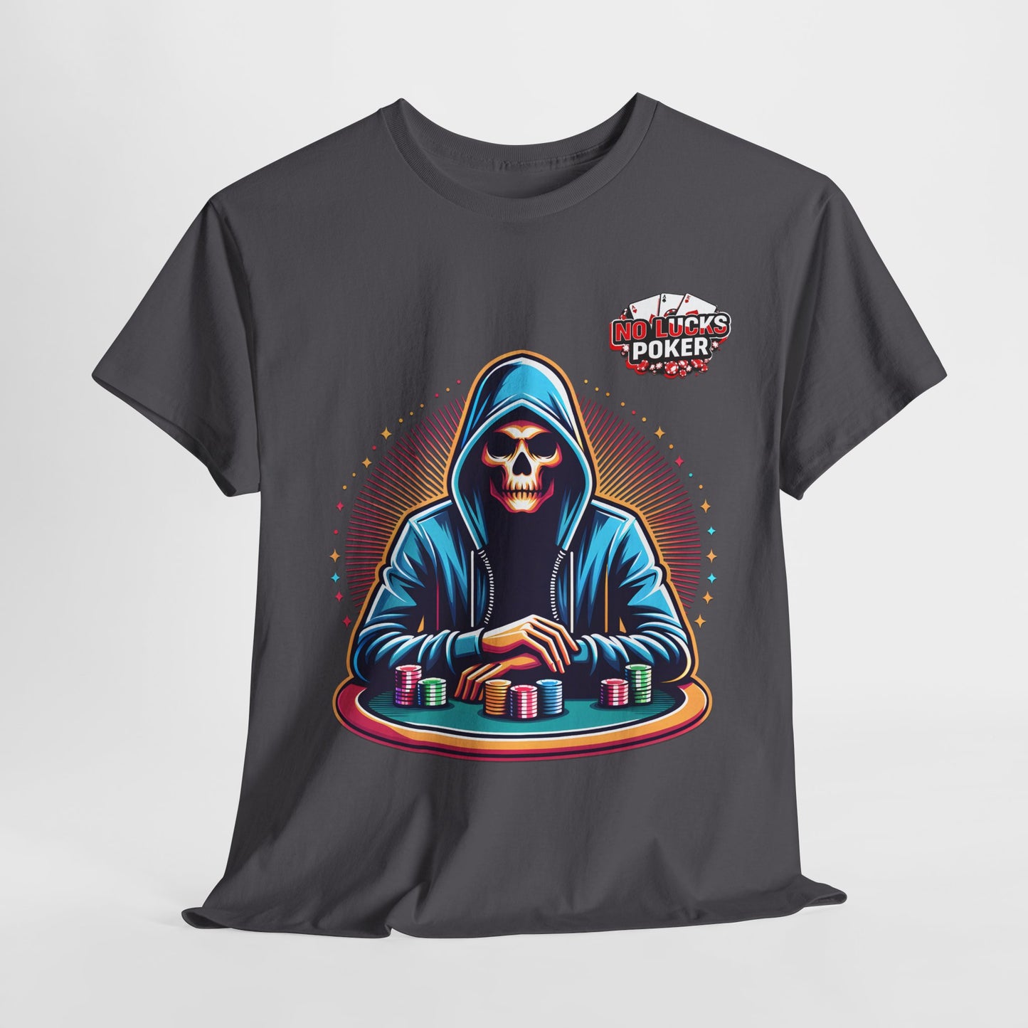 Poker Player with Skull at Poker Table 0 Lucks Given Unisex heavy cotton tee Poker Apparel