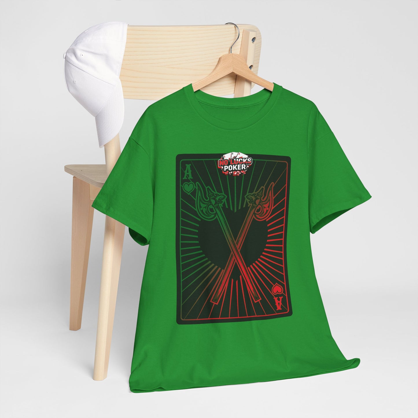 No Lucks Given Ace of Hearts card with two big axes Green Red Poker T-Shirt Must have Good Luck All-in