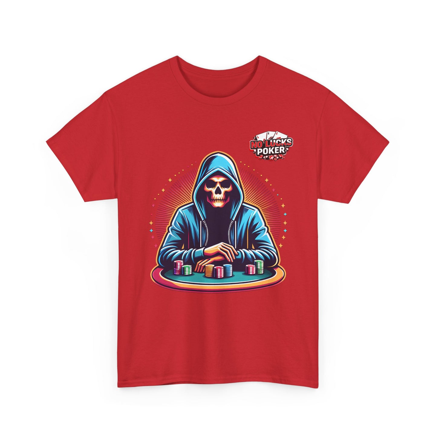 Poker Player with Skull at Poker Table 0 Lucks Given Unisex heavy cotton tee Poker Apparel