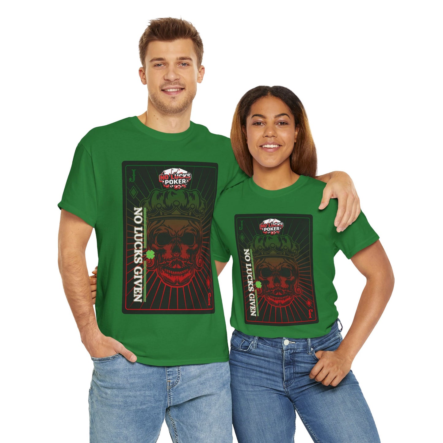 No Lucks Given – Jack Skull Crown Poker Tee (Green & Red Edition)