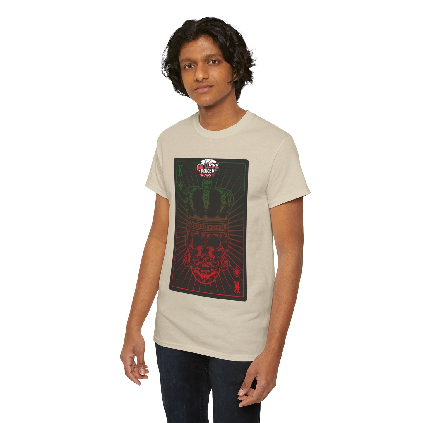 No Lucks Given Royal Skull King of Diamonds Red and Green Poker T-Shirt Must have Good Luck All-in