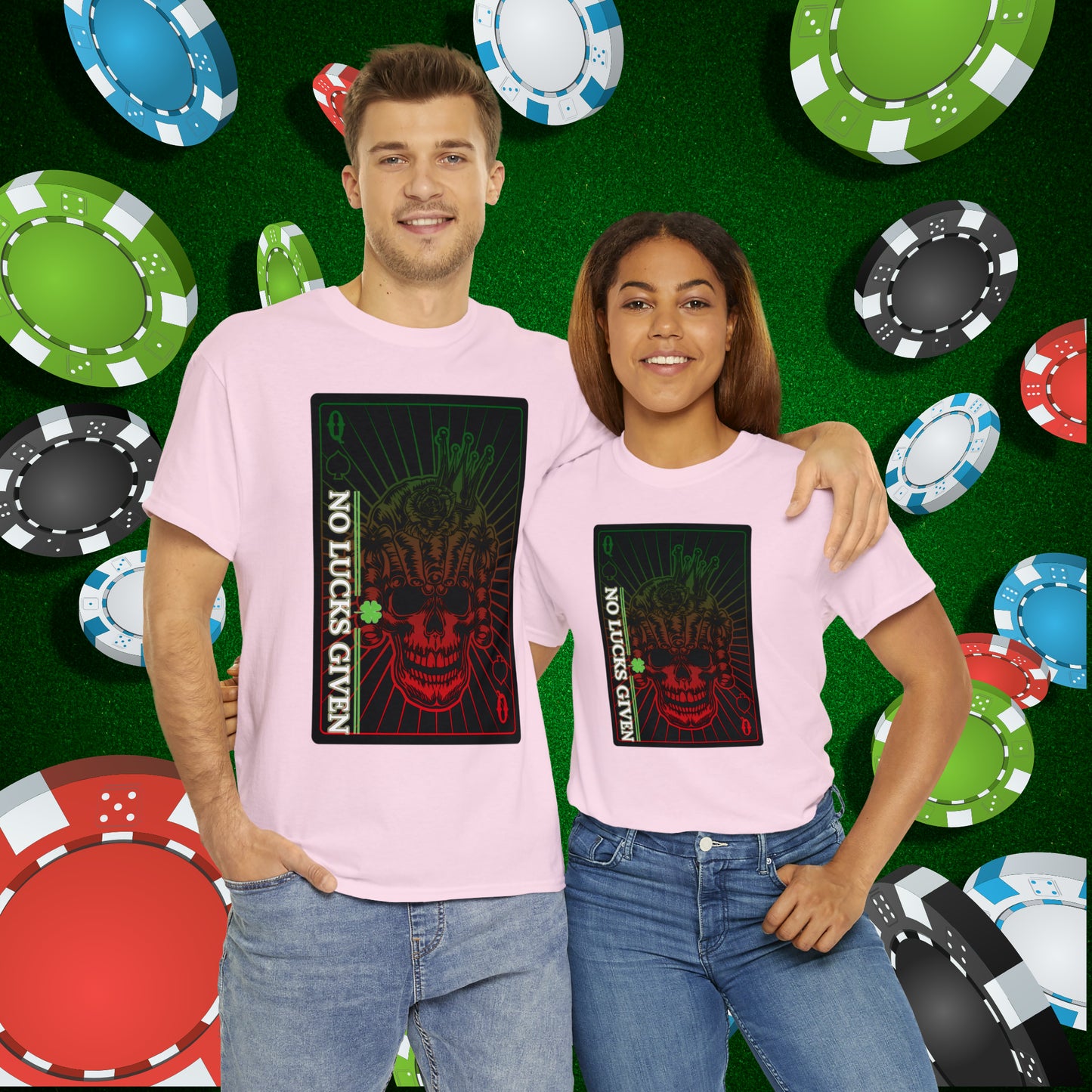 No Lucks Given Angry Queen of Spades Green Red Poker T-Shirt Must have Good Luck All-in