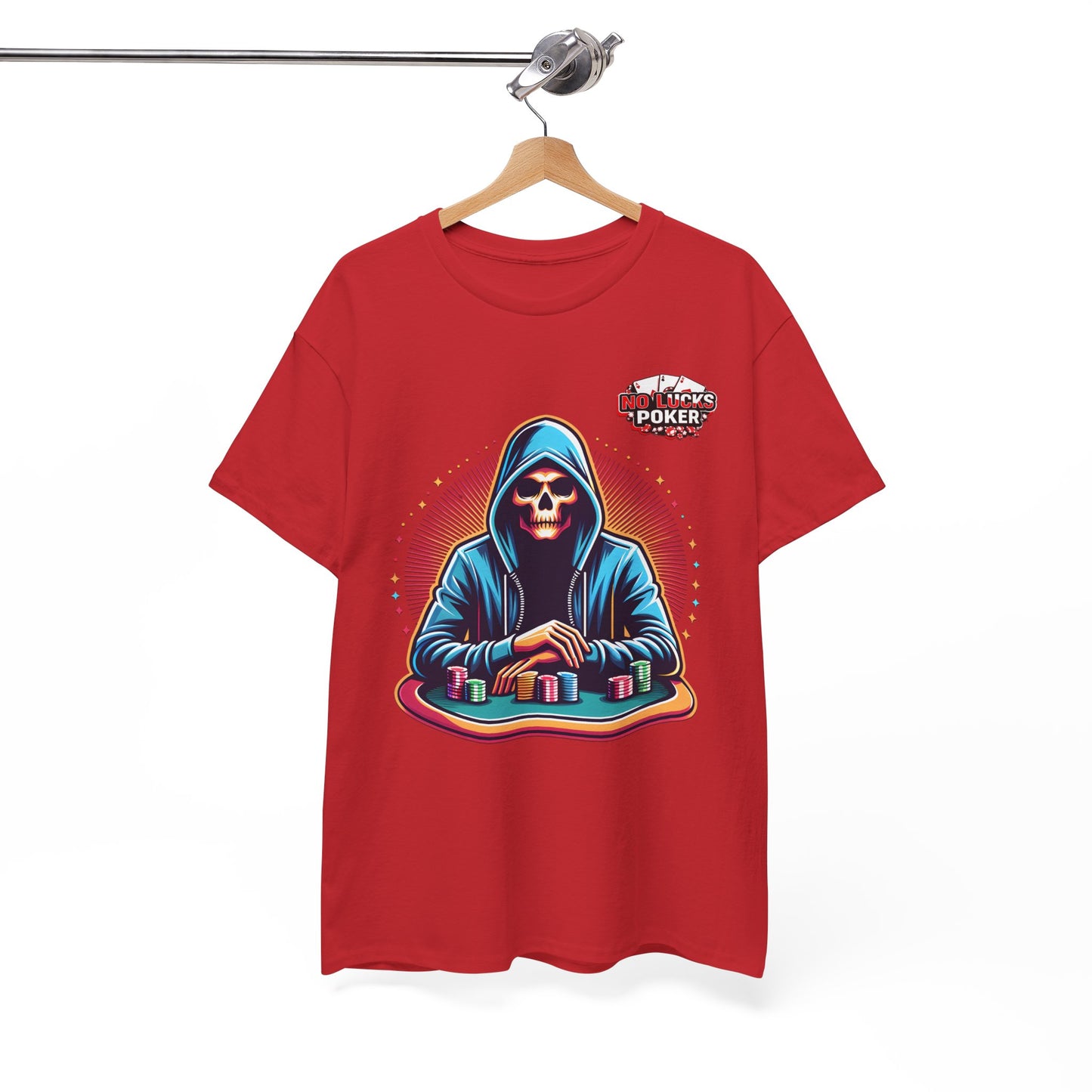 Poker Player with Skull at Poker Table 0 Lucks Given Unisex heavy cotton tee Poker Apparel