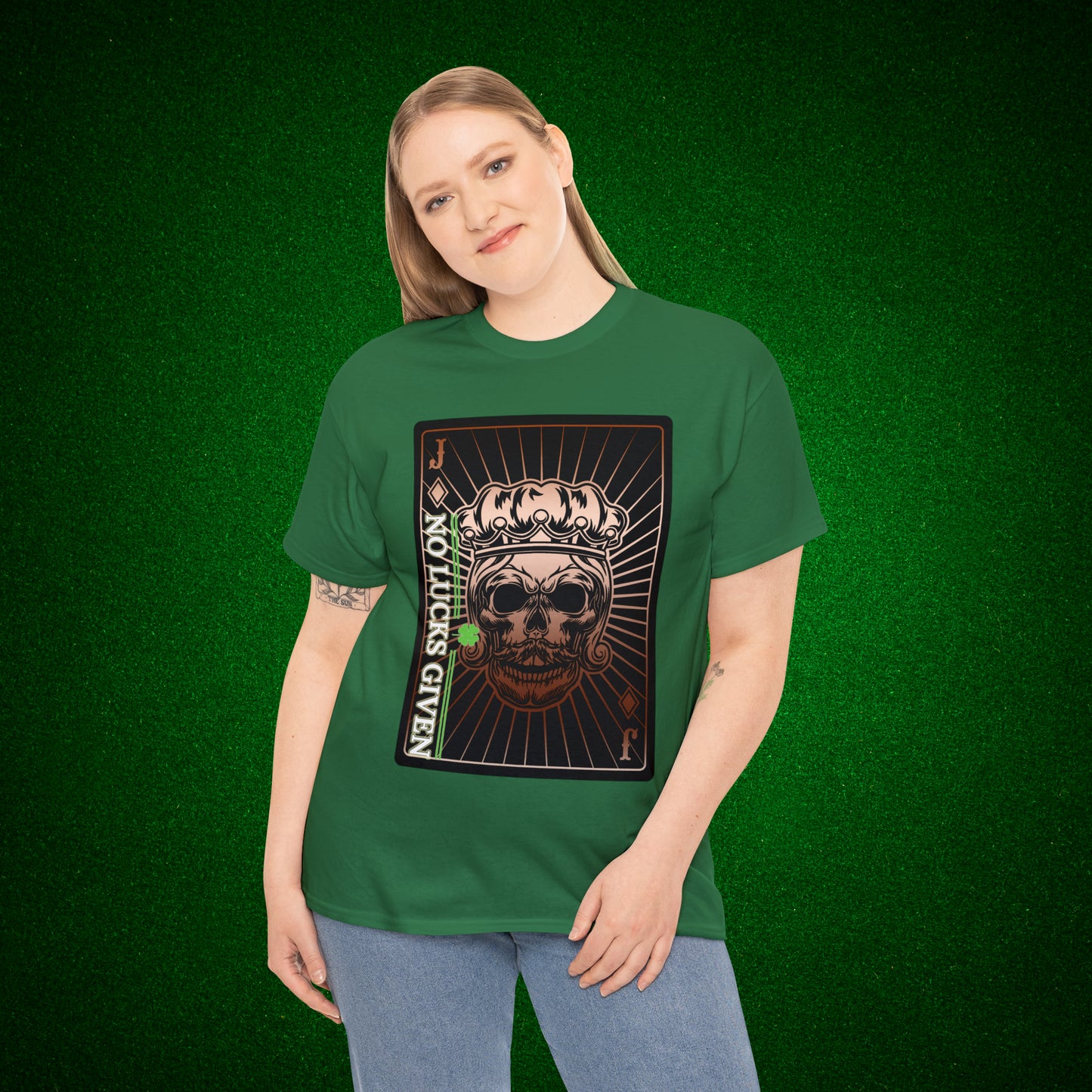 No Lucks Given Jack Skull in Crown of Diamonds Copper Poker T-Shirt Must have Good Luck All-in