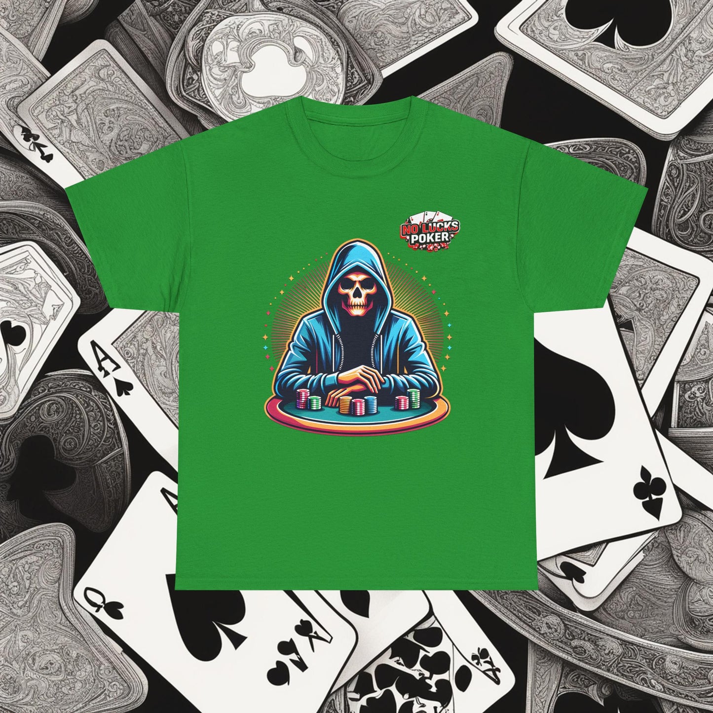 Poker Player with Skull at Poker Table 0 Lucks Given Unisex heavy cotton tee Poker Apparel