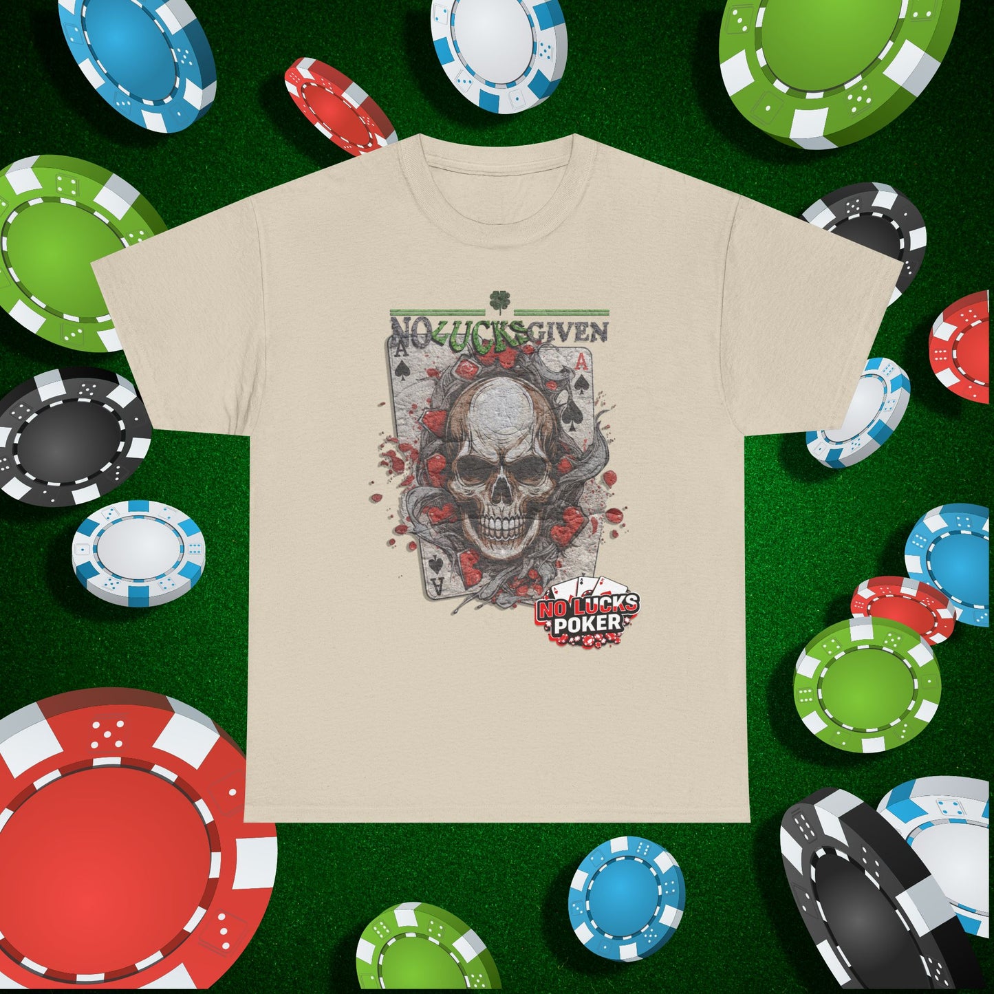 No Lucks Given Skull Breaking thru Ace of Spades T-Shirt Must have Good Luck All-in