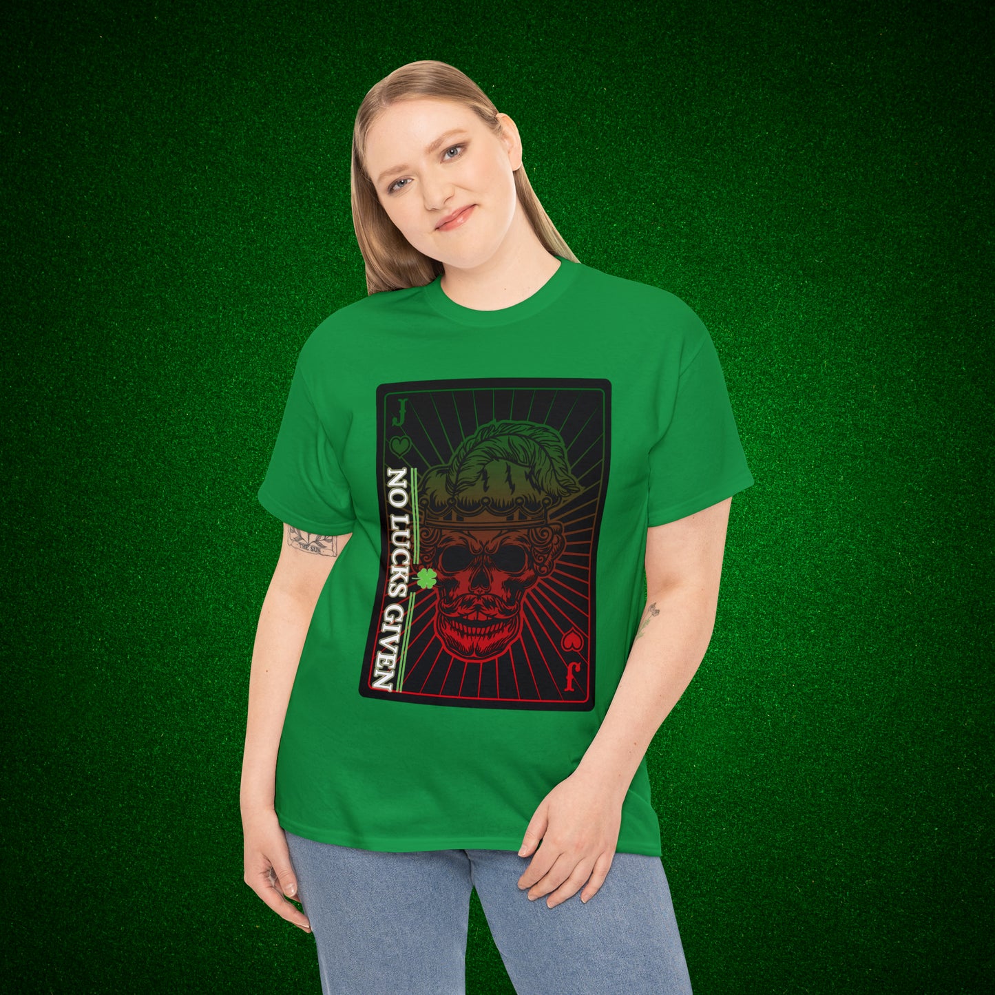 No Lucks Given Angry Jack of Hearts Green Red Poker T-Shirt Must have Good Luck All-in