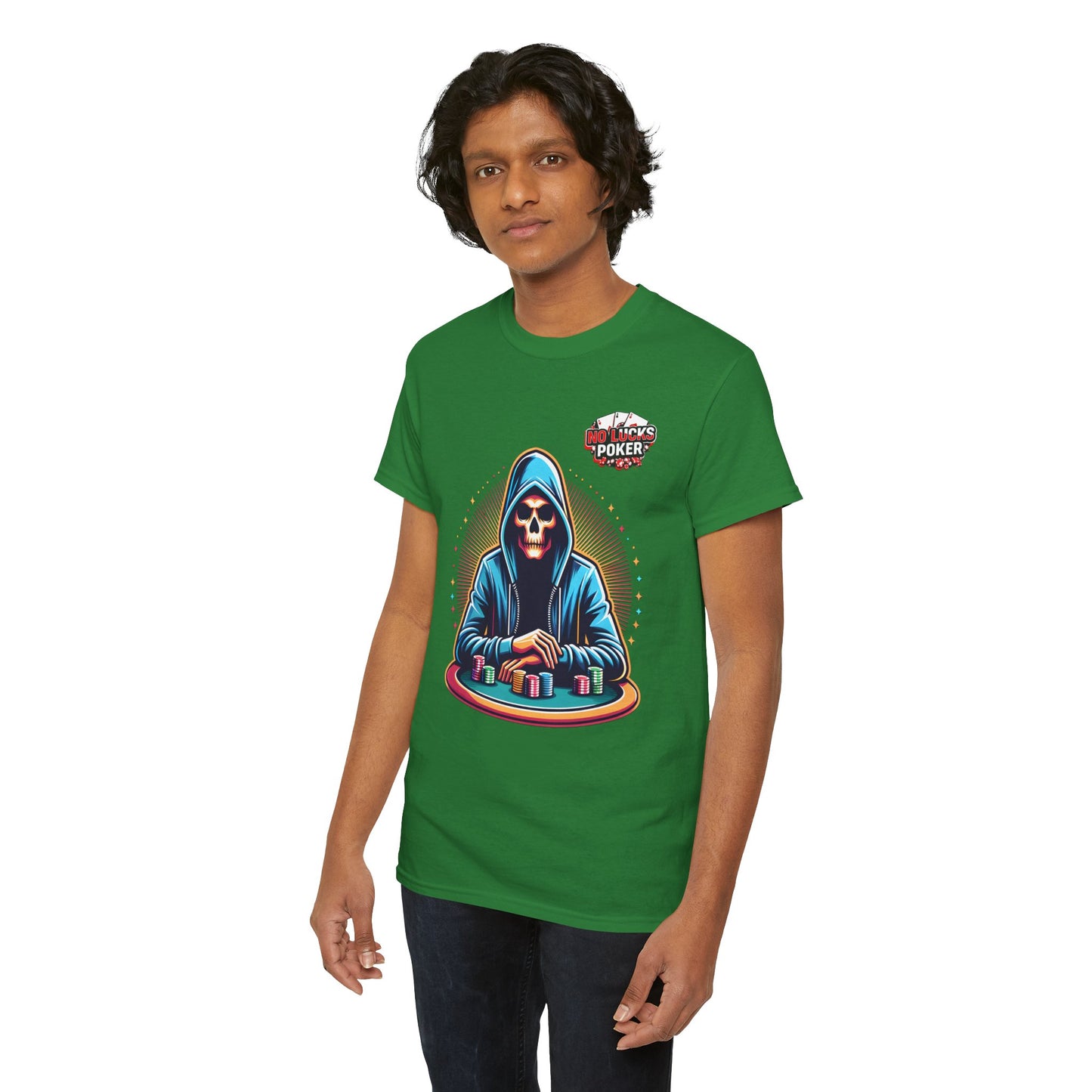Poker Player with Skull at Poker Table 0 Lucks Given Unisex heavy cotton tee Poker Apparel