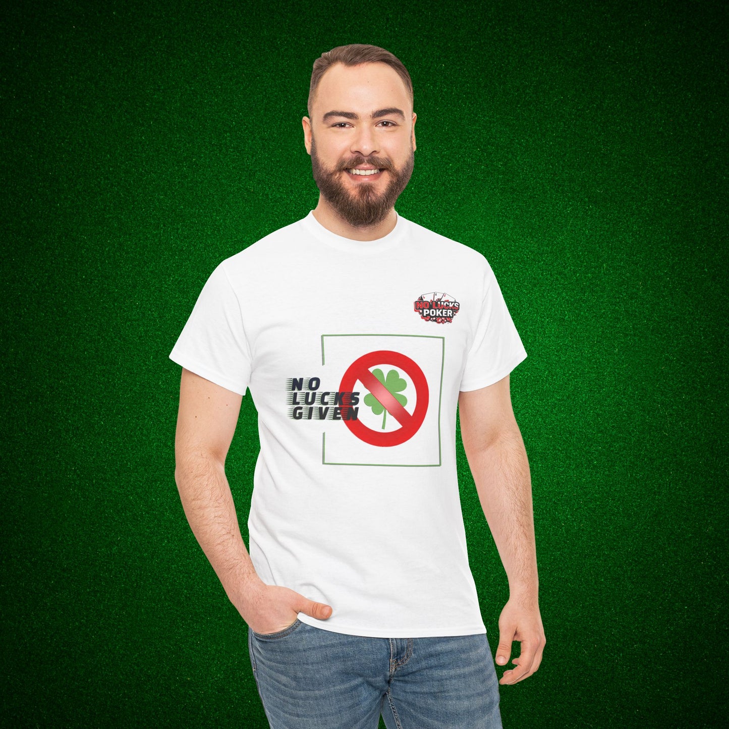 No Lucks Given Large Clover Poker T-Shirt Good Luck All-in