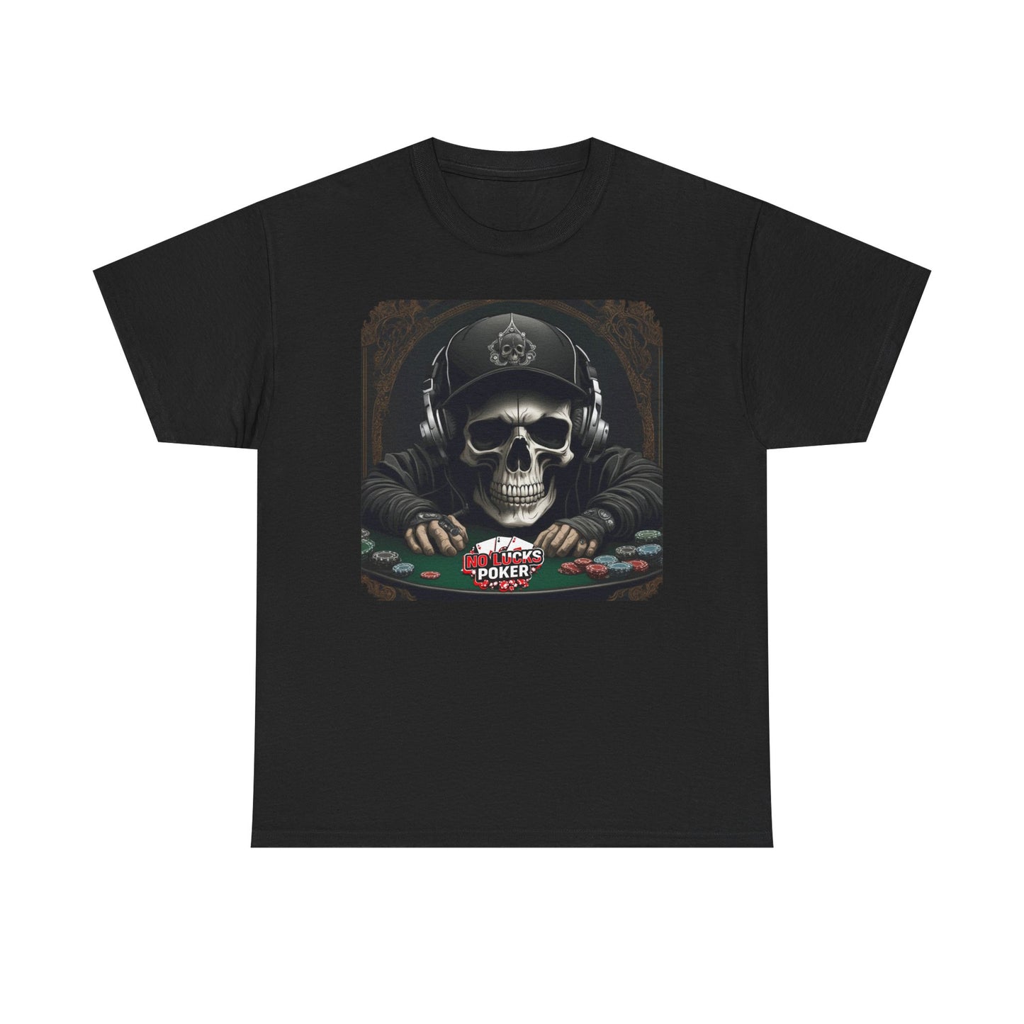 No Lucks Given – Hoodie Skull & Headphones Poker Tee