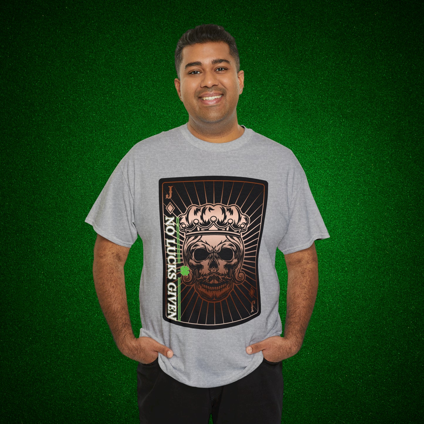 No Lucks Given Jack Skull in Crown of Diamonds Copper Poker T-Shirt Must have Good Luck All-in
