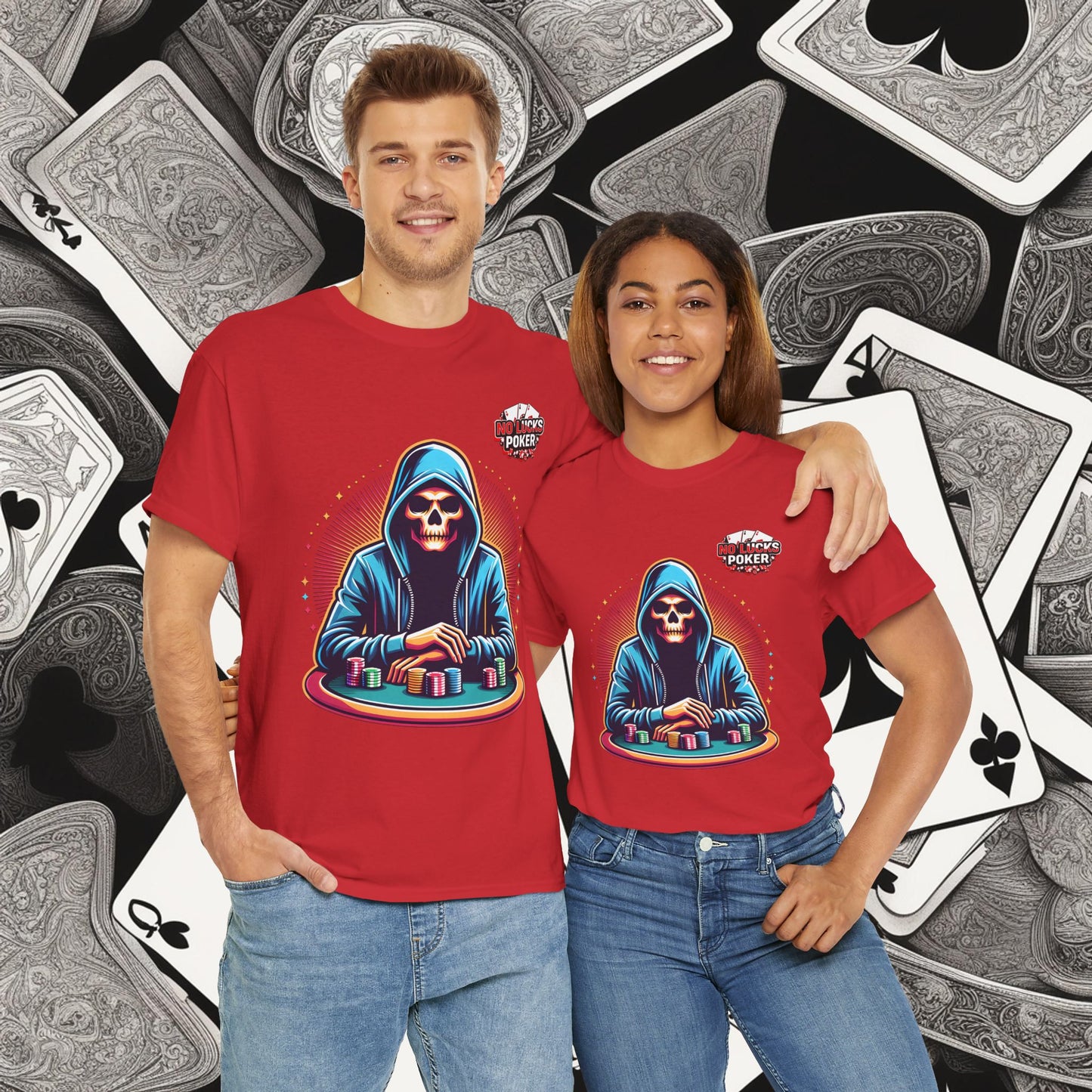 Poker Player with Skull at Poker Table 0 Lucks Given Unisex heavy cotton tee Poker Apparel