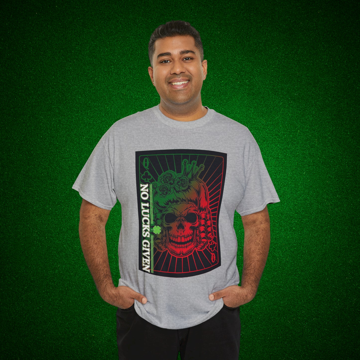 No Lucks Given Angry Queen of Clubs Green Red Poker T-Shirt Must have Good Luck All-in