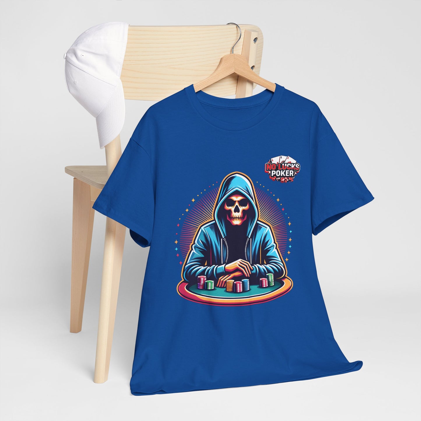 Poker Player with Skull at Poker Table 0 Lucks Given Unisex heavy cotton tee Poker Apparel