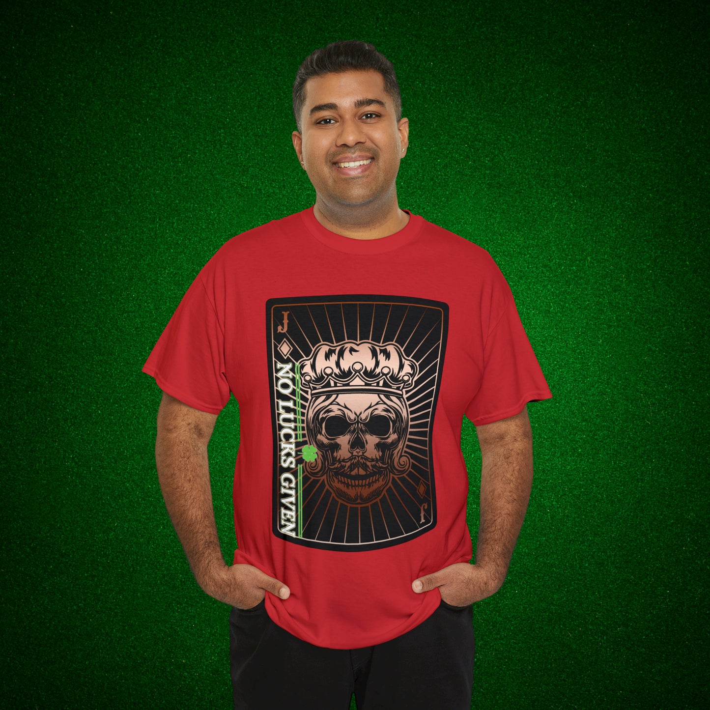 No Lucks Given Jack Skull in Crown of Diamonds Copper Poker T-Shirt Must have Good Luck All-in
