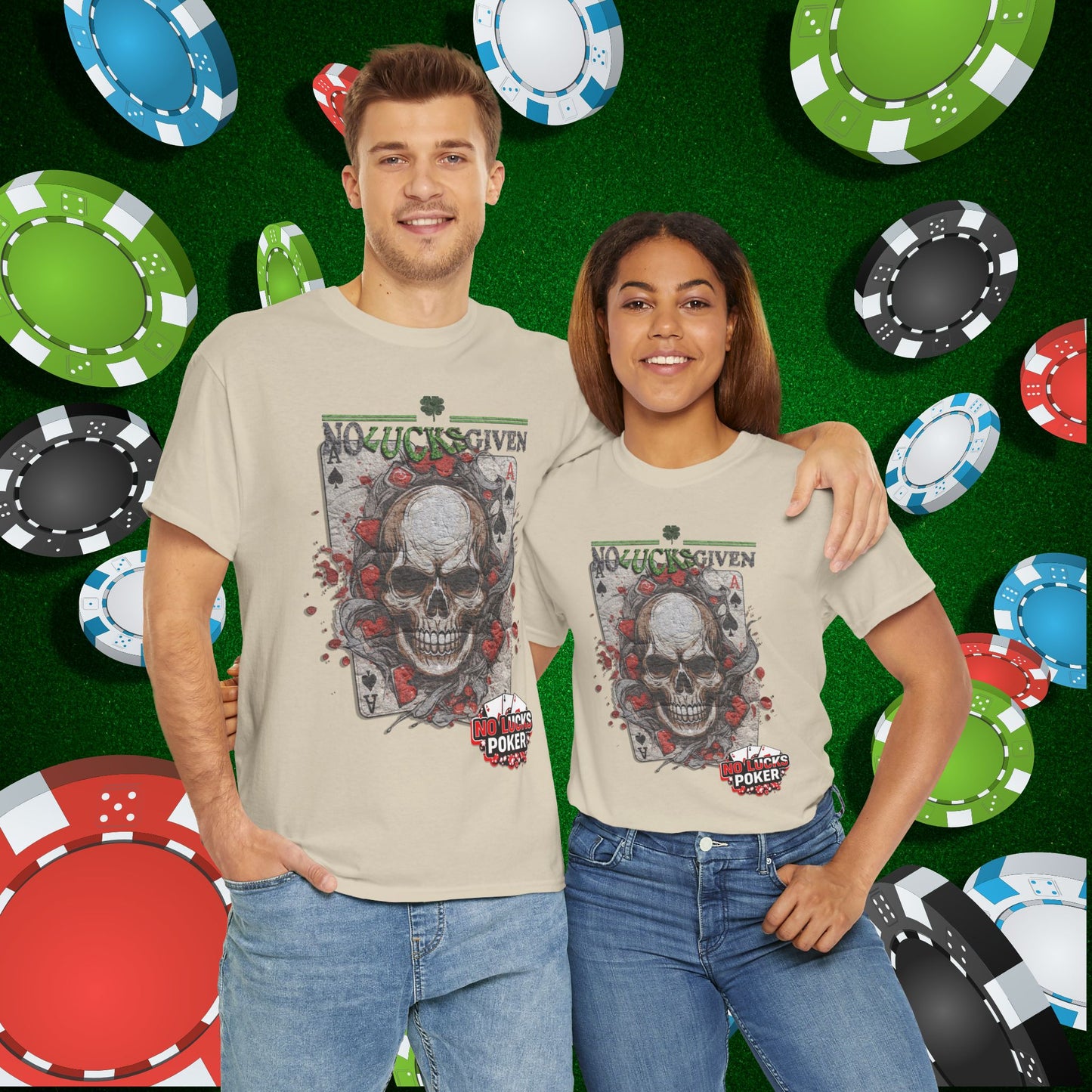 No Lucks Given Skull Breaking thru Ace of Spades T-Shirt Must have Good Luck All-in