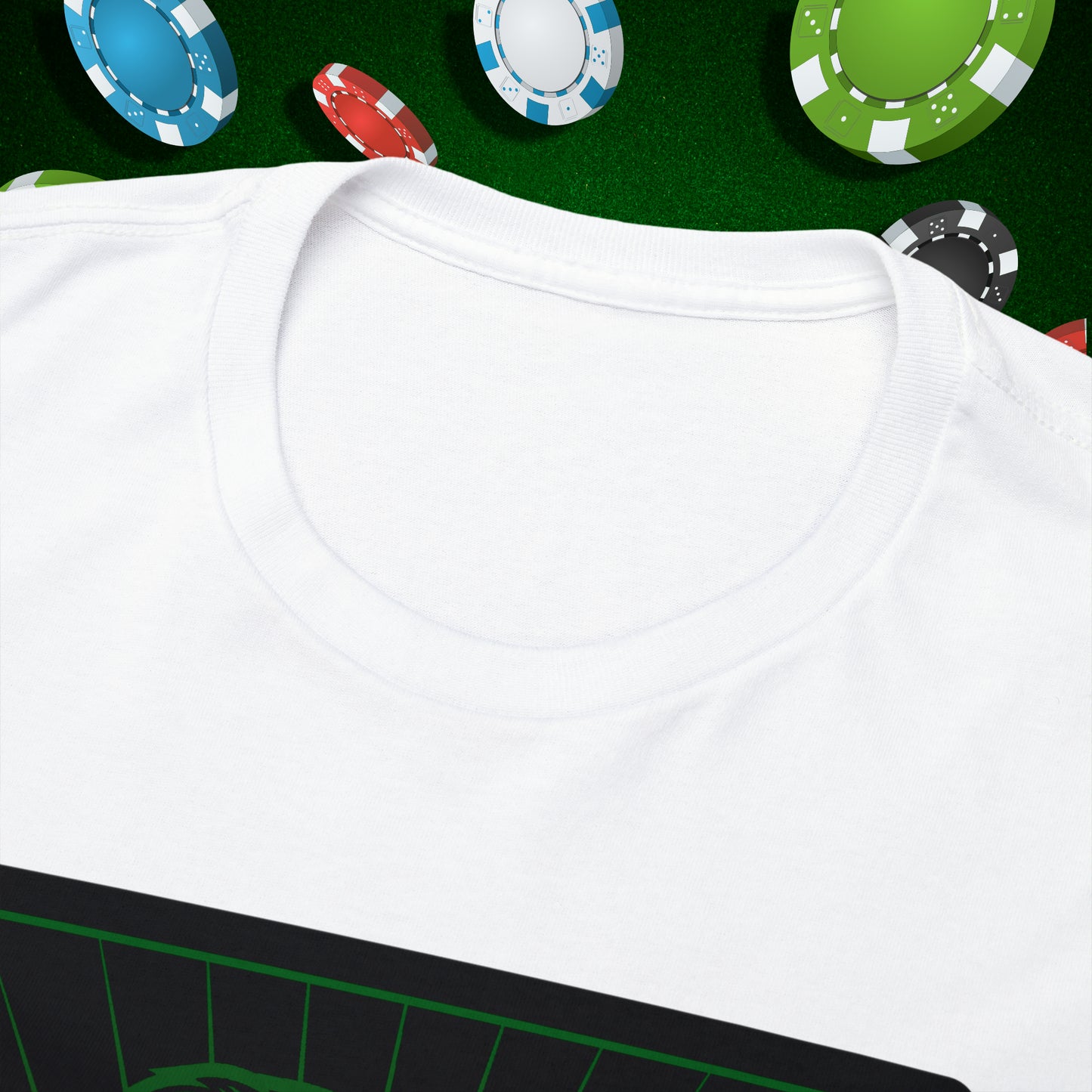 No Lucks Given Jack Skull in Crown of Clubs Green Red Poker T-Shirt Must have Good Luck All-in