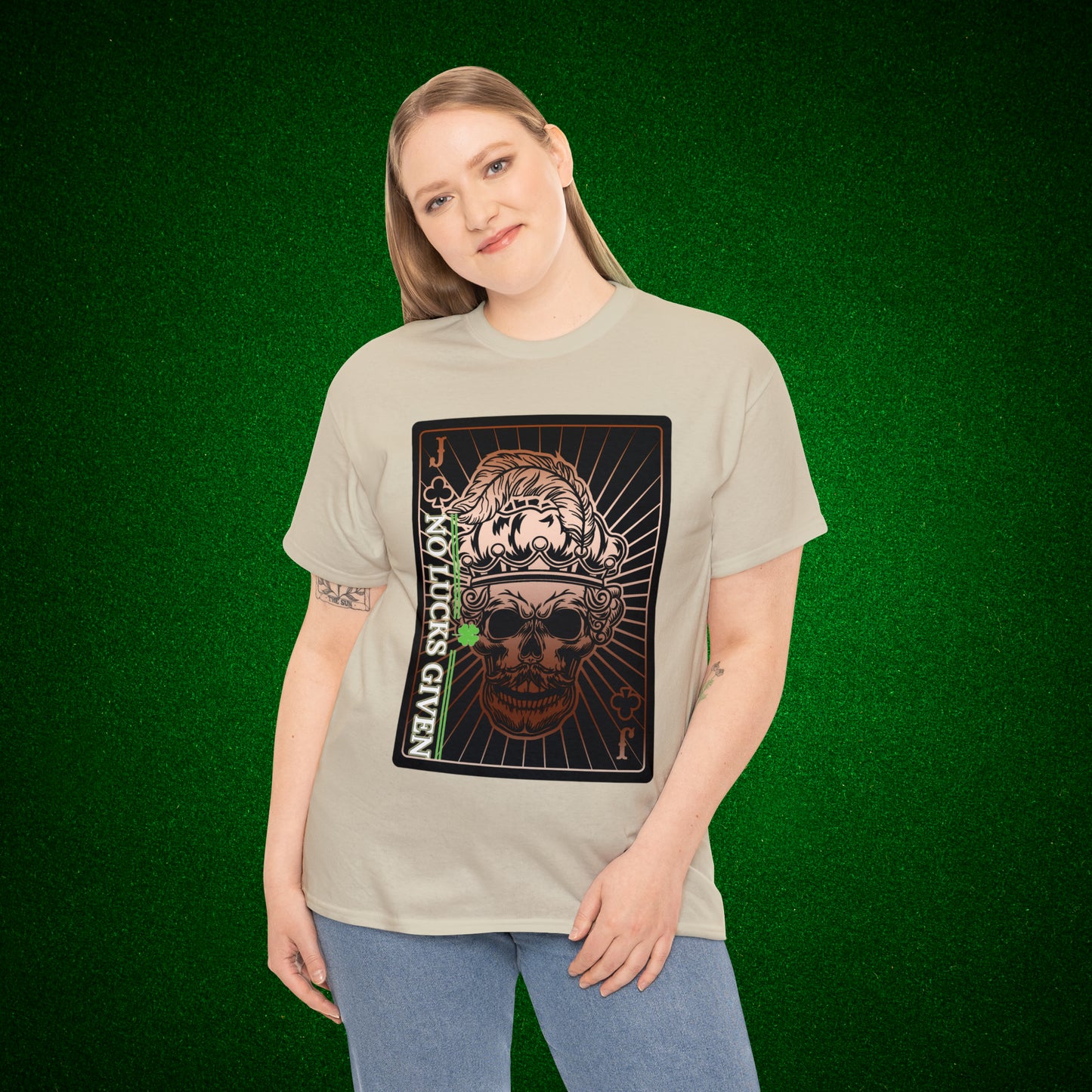 No Lucks Given Jack Skull in Crown of Clubs Copper Poker T-Shirt Must have Good Luck All-in