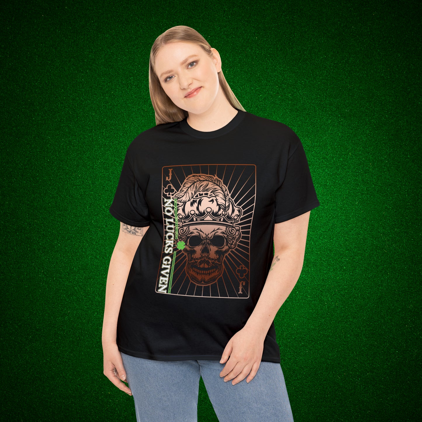 No Lucks Given Jack Skull in Crown of Clubs Copper Poker T-Shirt Must have Good Luck All-in