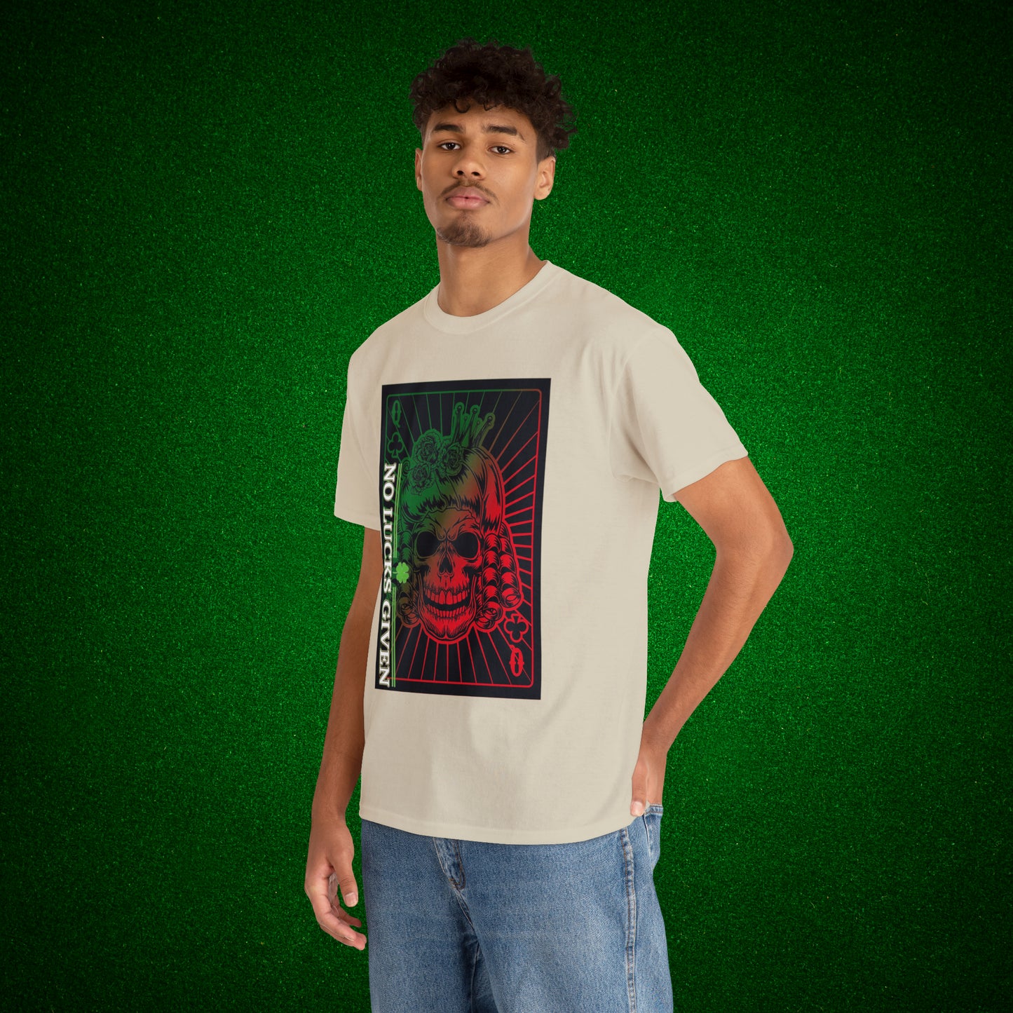 No Lucks Given Angry Queen of Clubs Green Red Poker T-Shirt Must have Good Luck All-in