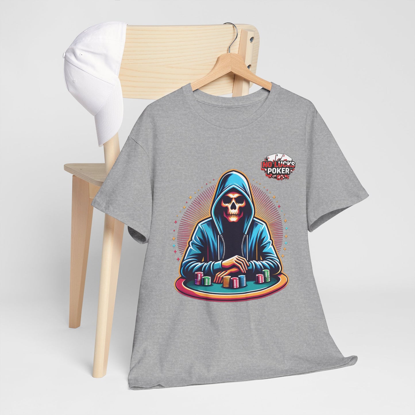 Poker Player with Skull at Poker Table 0 Lucks Given Unisex heavy cotton tee Poker Apparel