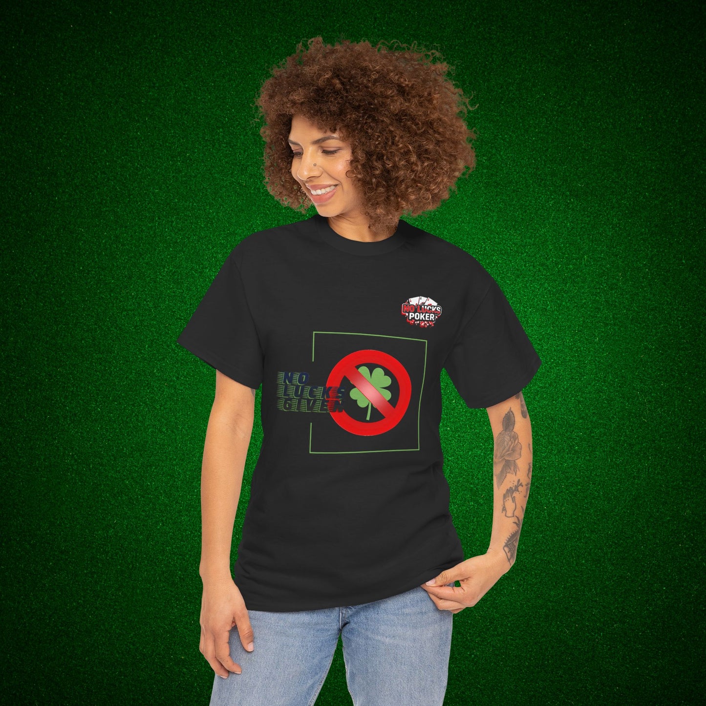 No Lucks Given Large Clover Poker T-Shirt Good Luck All-in